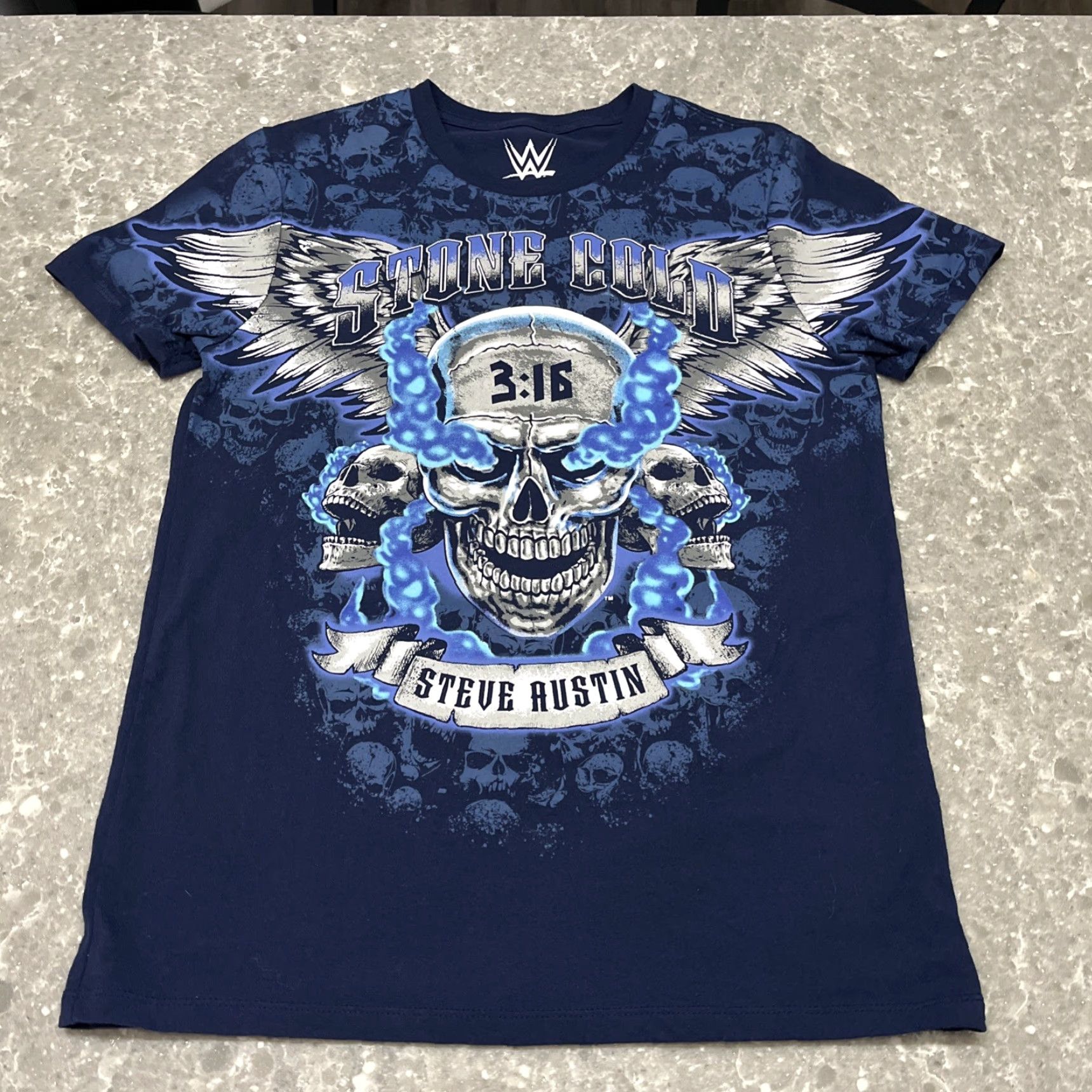 Vintage Stone Cold Steve Austin 3:16 T-Shirt M Blue Skull Wings WWE Shirt Men Short Sleeve Crew Neck 2020s Wrestling Skull Graphic Print Size US M / EU 48-50 / 2 - 2 Thumbnail
