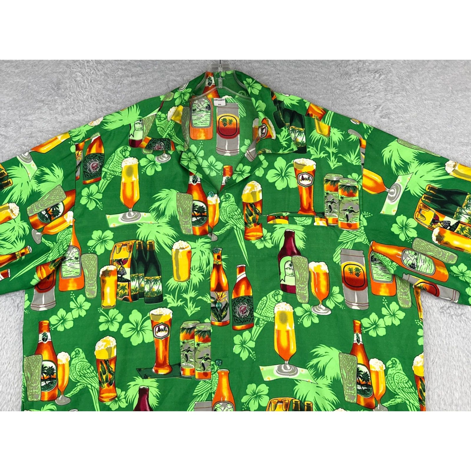 Vintage VINTAGE King Kameha Shirt Men 5XL XXXXXL Green Floral Beer Bottles Macaw Hawaiian Poly Size US XXL / EU 58 / 5 - 4 Thumbnail