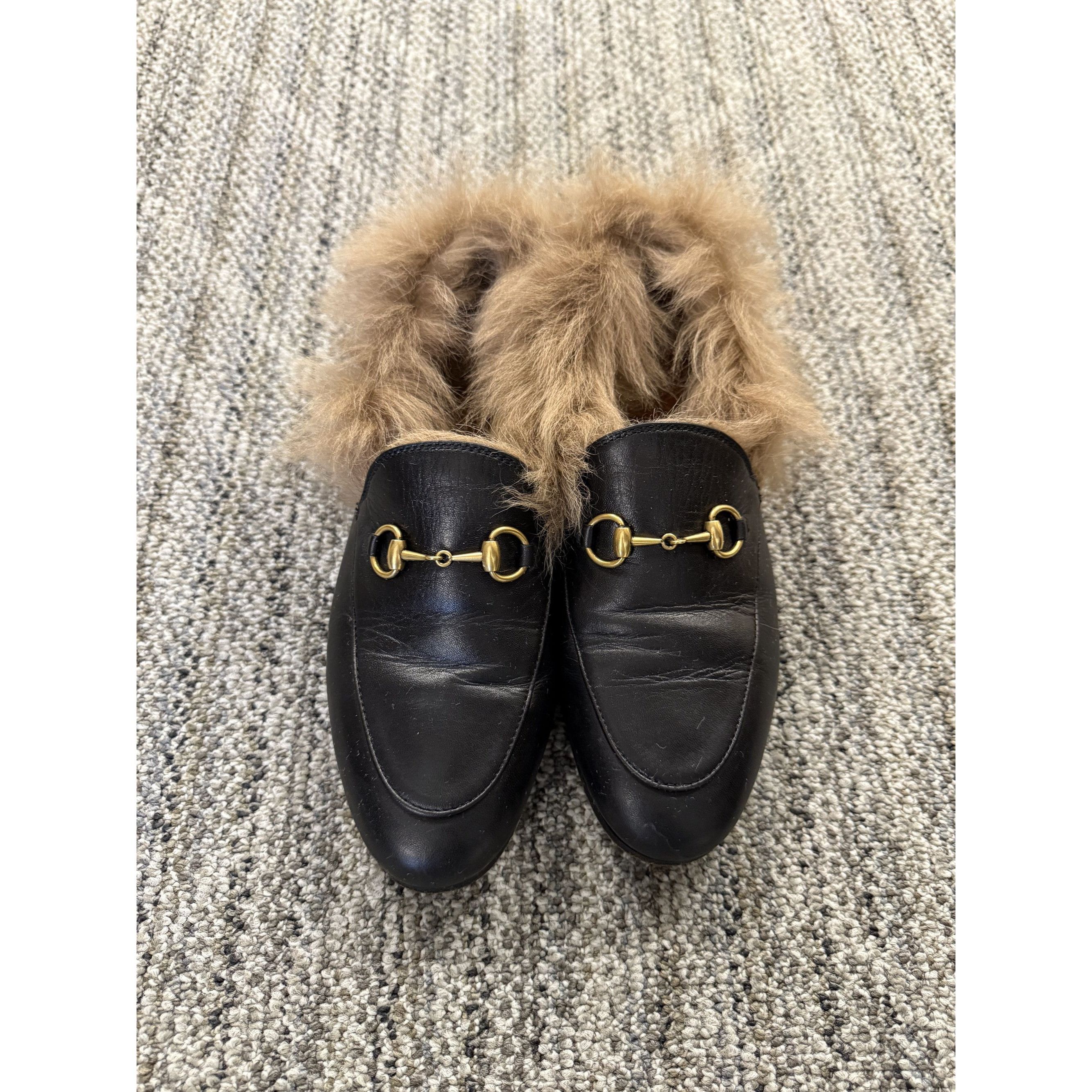 Gucci Gucci Black Leather Princetown Fur Lined Loafers Size 37 Mad Size US 7 / IT 37 - 1 Thumbnail
