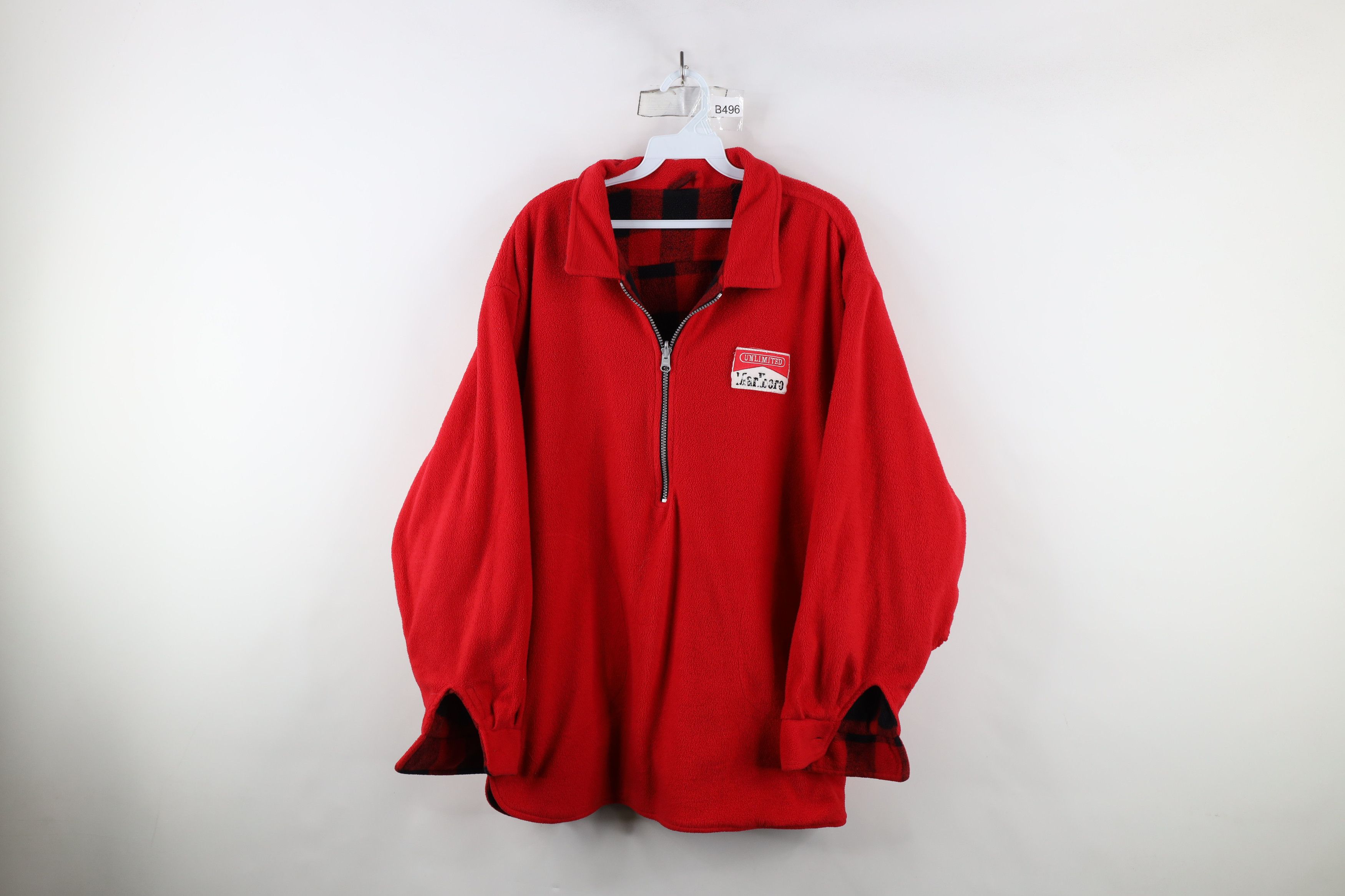 Marlboro × Vintage Vintage 90s Marlboro Spell Out Reversible Fleece Sweater Red Size US XL / EU 56 / 4 - 1 Thumbnail
