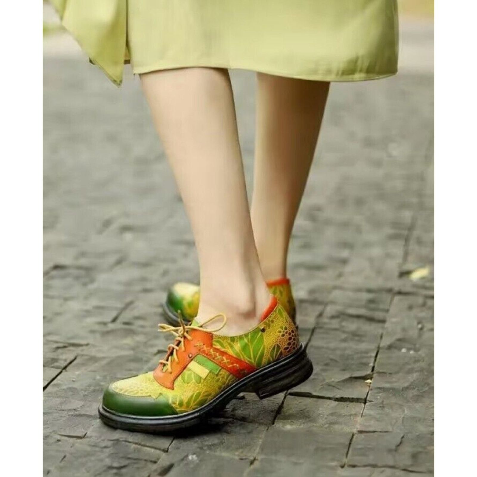 & Other Stories New BOHO Hand Printed Hippie Art Leather Oxford Shoes 5/6 36 Size US 6 / IT 36 - 9 Thumbnail