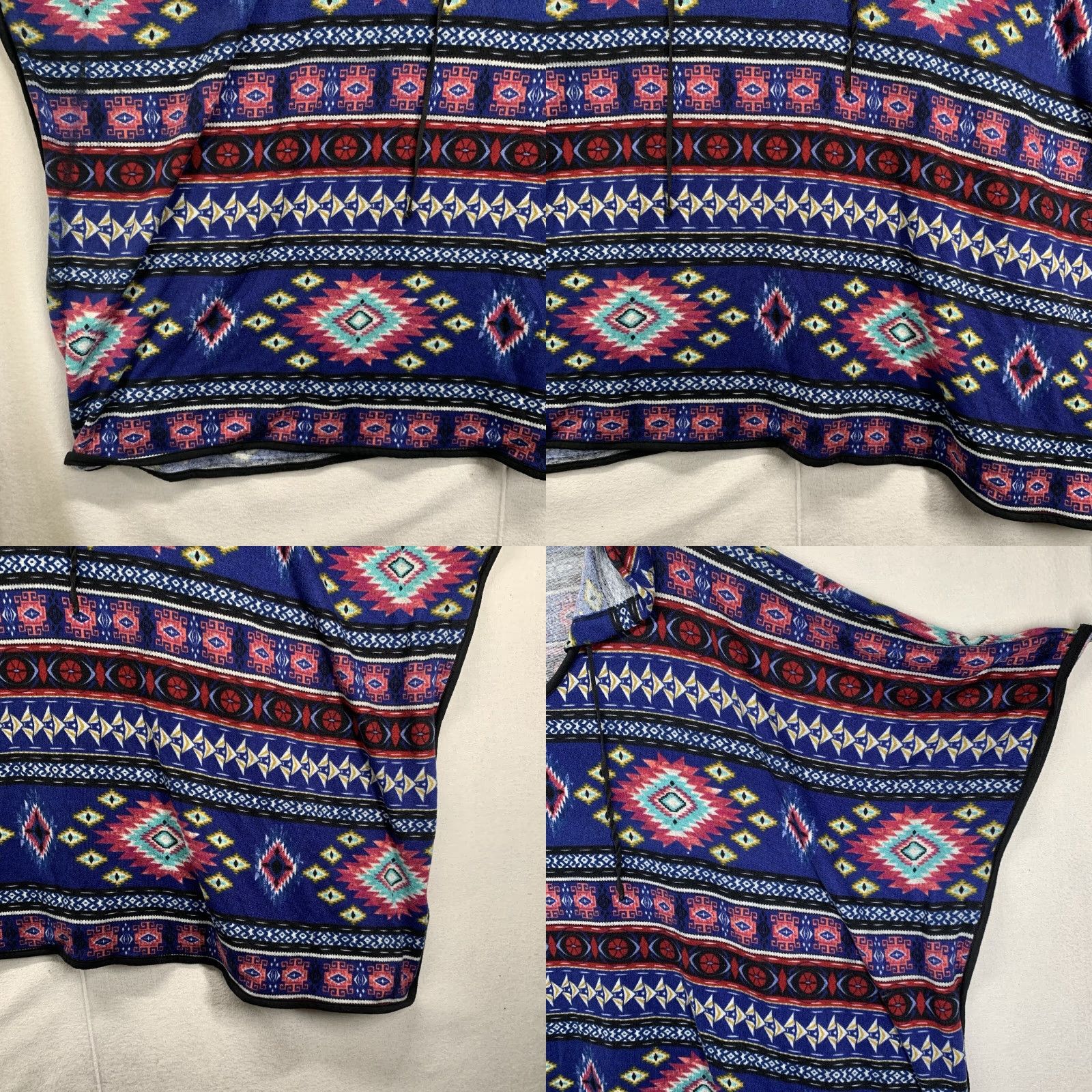 Vintage Woman’s Beach Pancho Hoodie All Over Tribal Print Lightweight Medium Beach Ready Size M / US 6-8 / IT 42-44 - 8 Thumbnail
