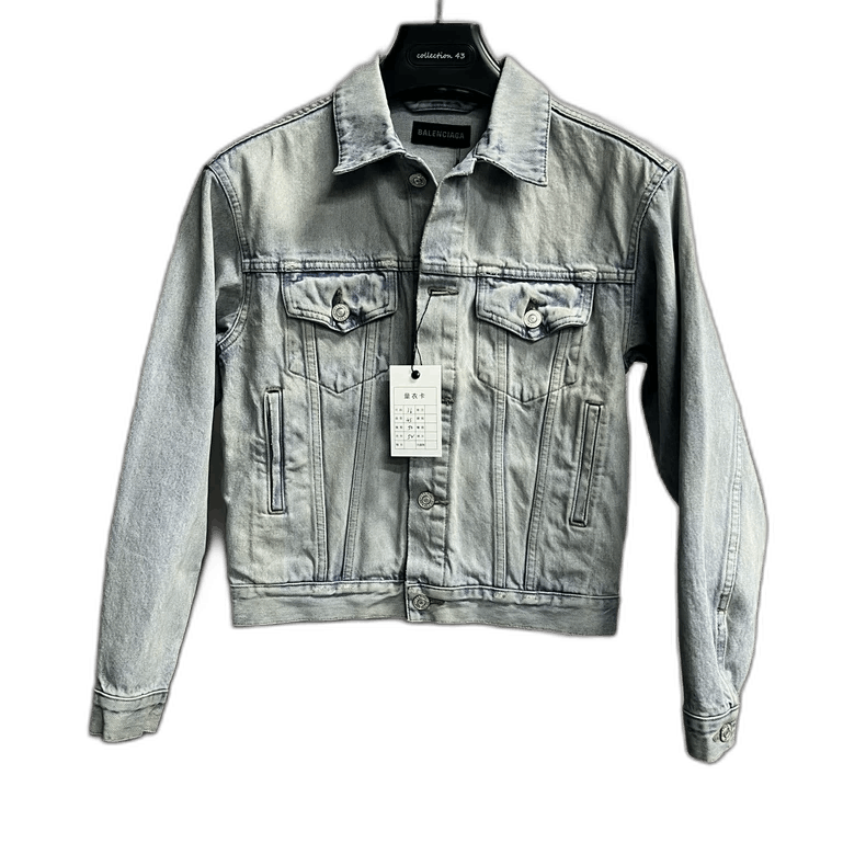Balenciaga Blue Denim Jacket with Logo Print Size US S / EU 44-46 / 1 - 1 Thumbnail