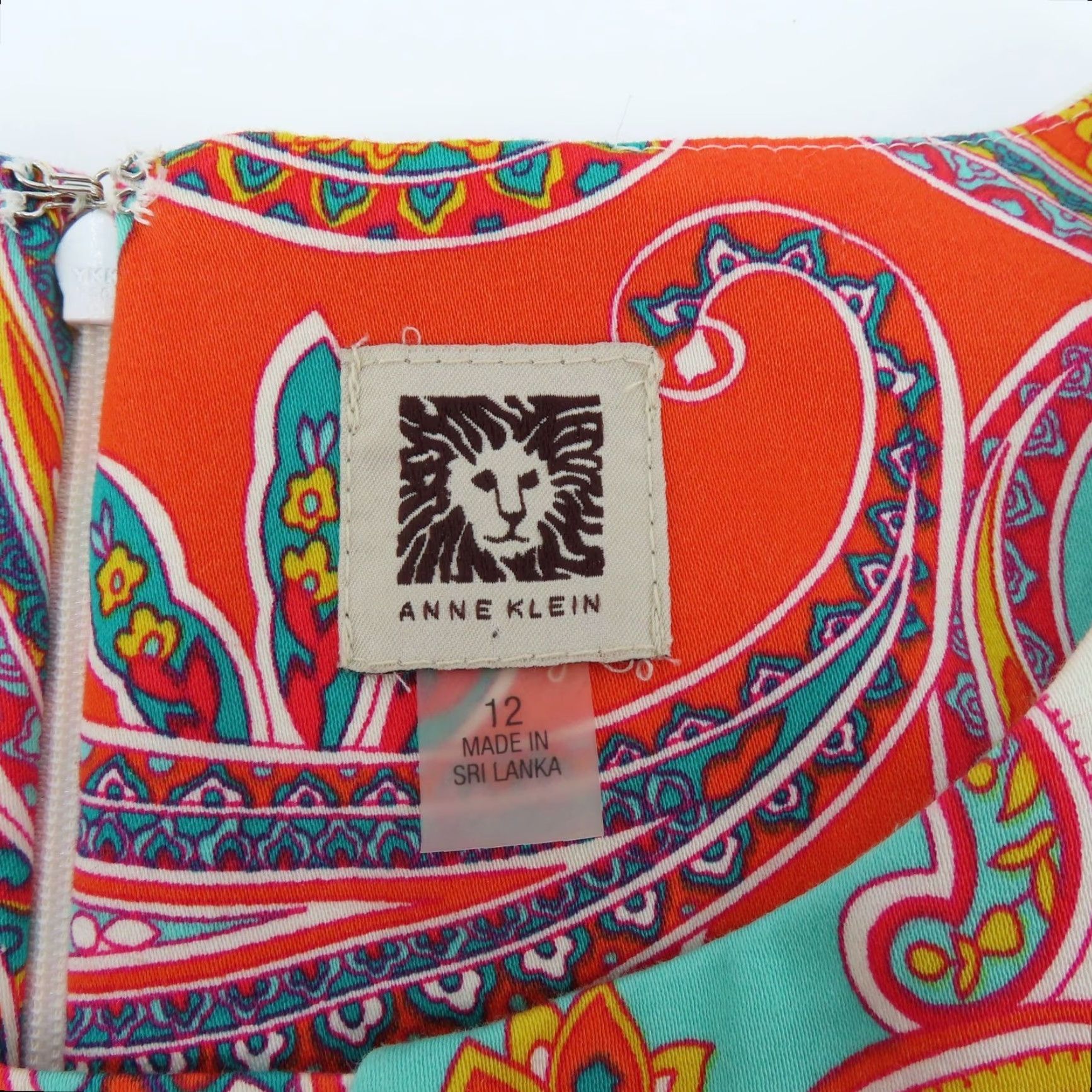 Anne Klein Anne Klein Dress Woman 12 Sleeveless Knee Length Orange Aqua Floral Paisley Scroll Sheath Party/Cocktail Casual Size XL / US 12-14 / IT 48-50 - 6 Thumbnail