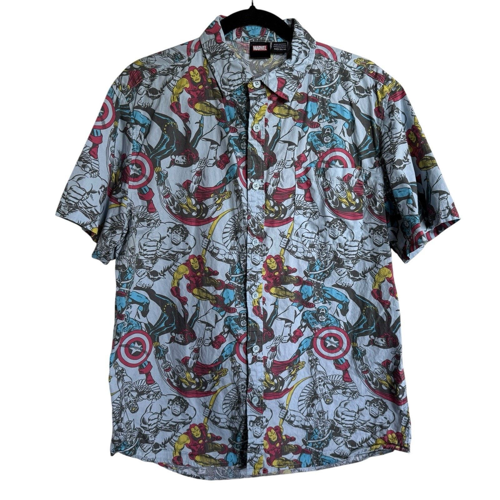 Marvel Comics Marvel M Men's Button Down Shirt Short Sleeve Thor Iron Man Size US M / EU 48-50 / 2 - 2 Thumbnail