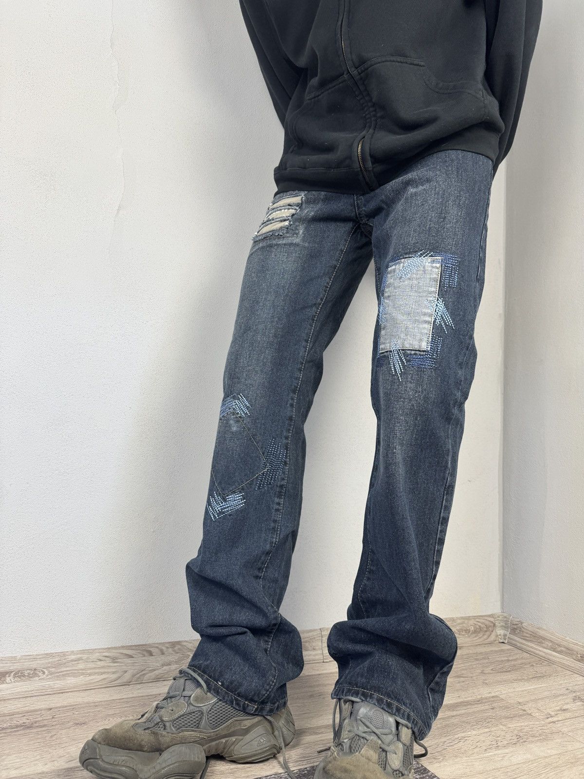 Japanese Brand Vintage Distressed Denim Jeans Blue Patchwork Y2K Grunge Size US 32 / EU 48 - 9 Thumbnail