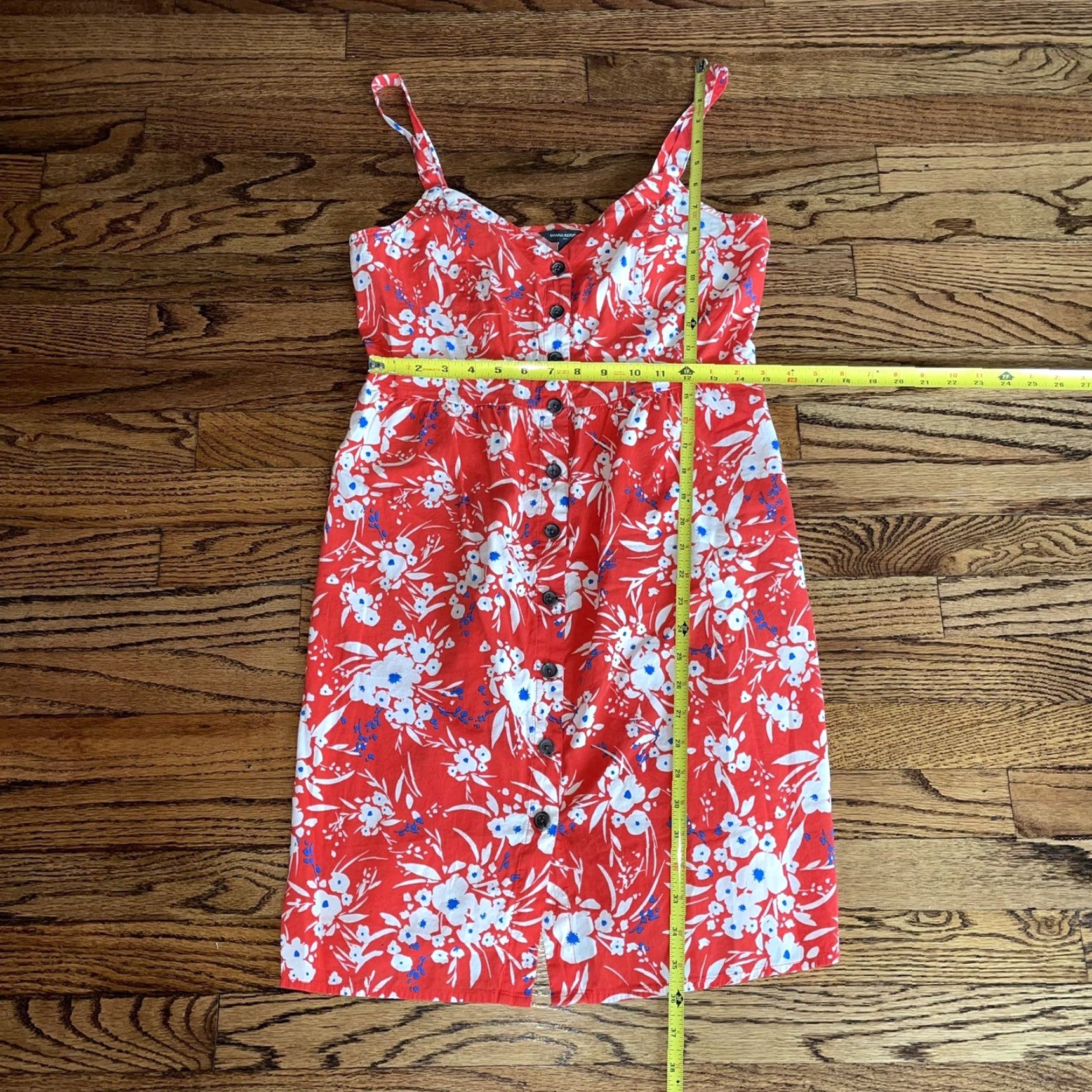 Banana Republic BANANA REPUBLIC Red Floral dress V-Neck Adjustable Straps Medium M Womens Sleeveless Sundress 2020s Short Knee-Length Size M / US 6-8 / IT 42-44 - 7 Thumbnail