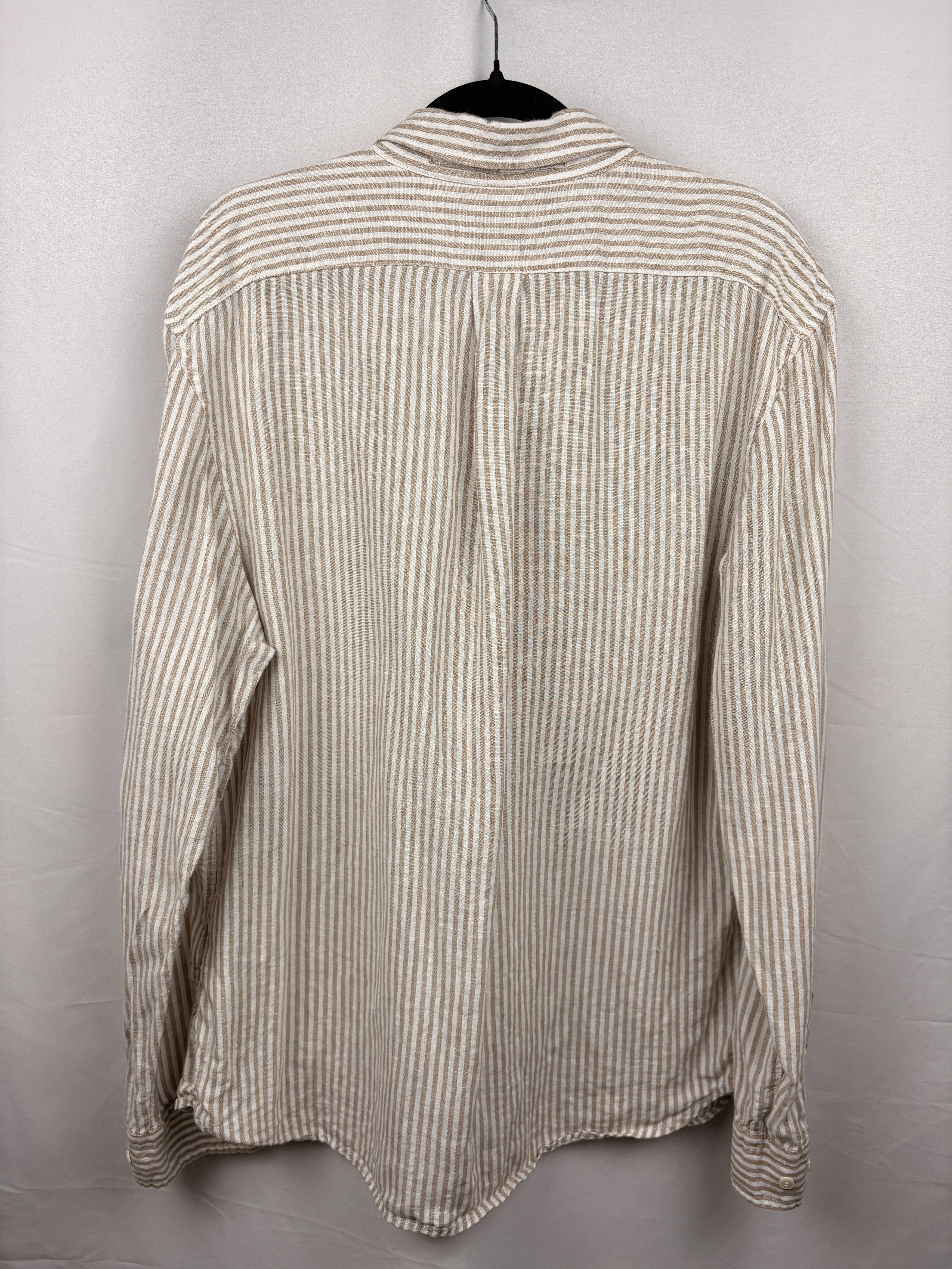 Banana Republic Men’s Banana Republic 100% Linen Shirt Tan White Stripe Size US L / EU 52-54 / 3 - 2 Thumbnail
