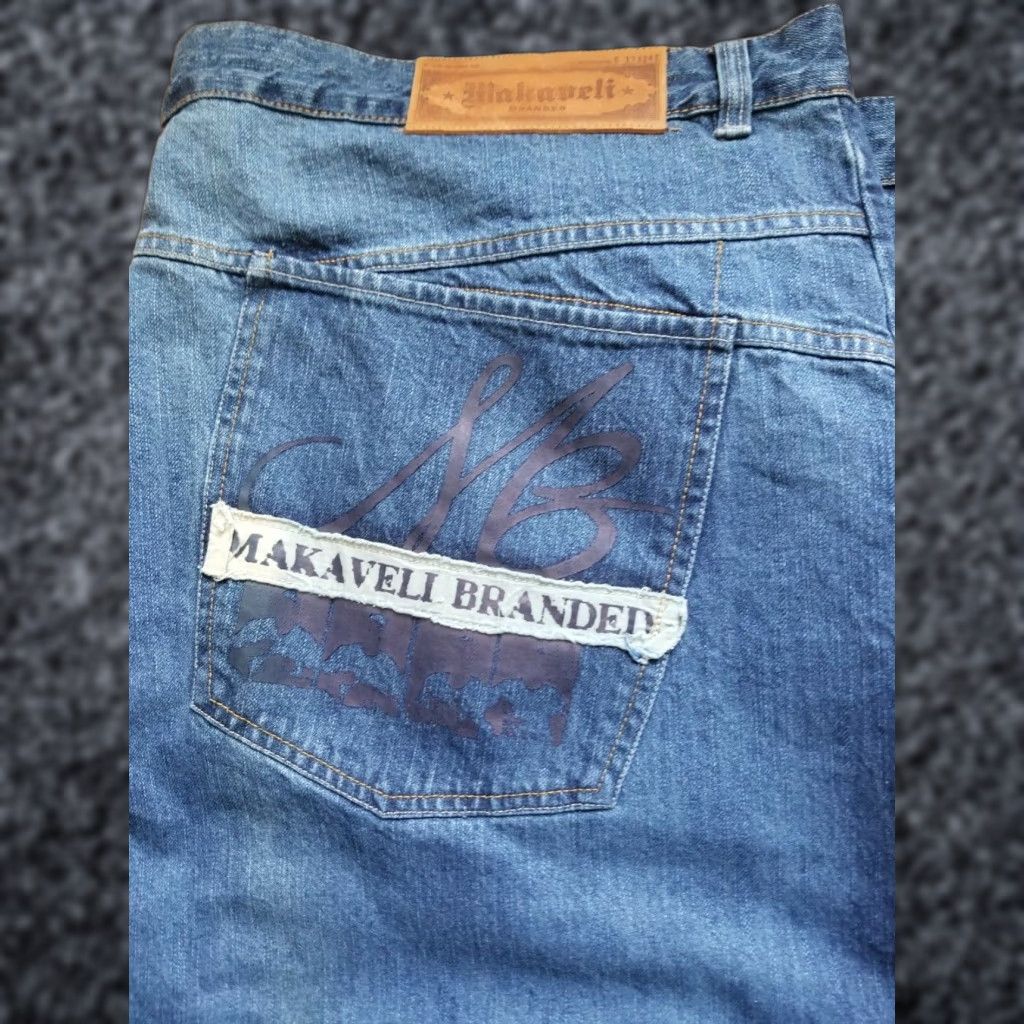 VINTAGE Makaveli Tupac Shakur 2Pac Baggy Denim Jeans 52x34 Blue Hip Hop Mens