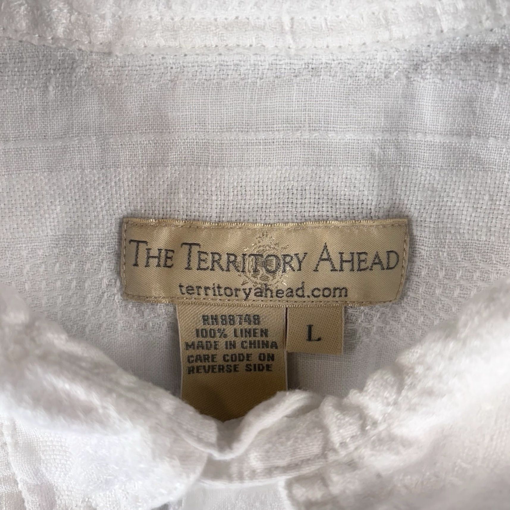 The Territory Ahead Territory Ahead Shirt Mens Large White 100% Linen Summer Beach Stripe Button-Up Long Sleeve Casual 100% Linen L Mens White Territory Ahead Shirt Size US L / EU 52-54 / 3 - 3 Thumbnail