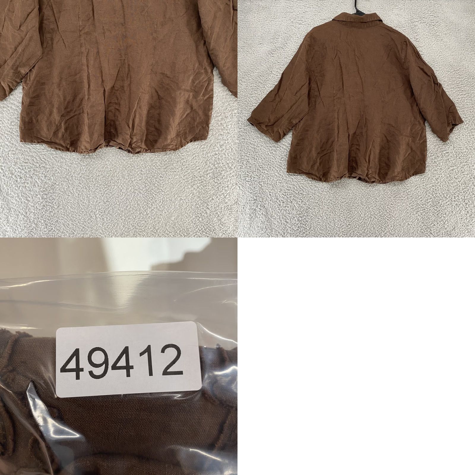 Vintage Edward Women Shirt 1X Brown Linen Button-Up Embroidered Floral Blouse Top - Casual 3/4 Sleeve, Collared, relaxed fit, Plus Size Size XL / US 12-14 / IT 48-50 - 8 Thumbnail