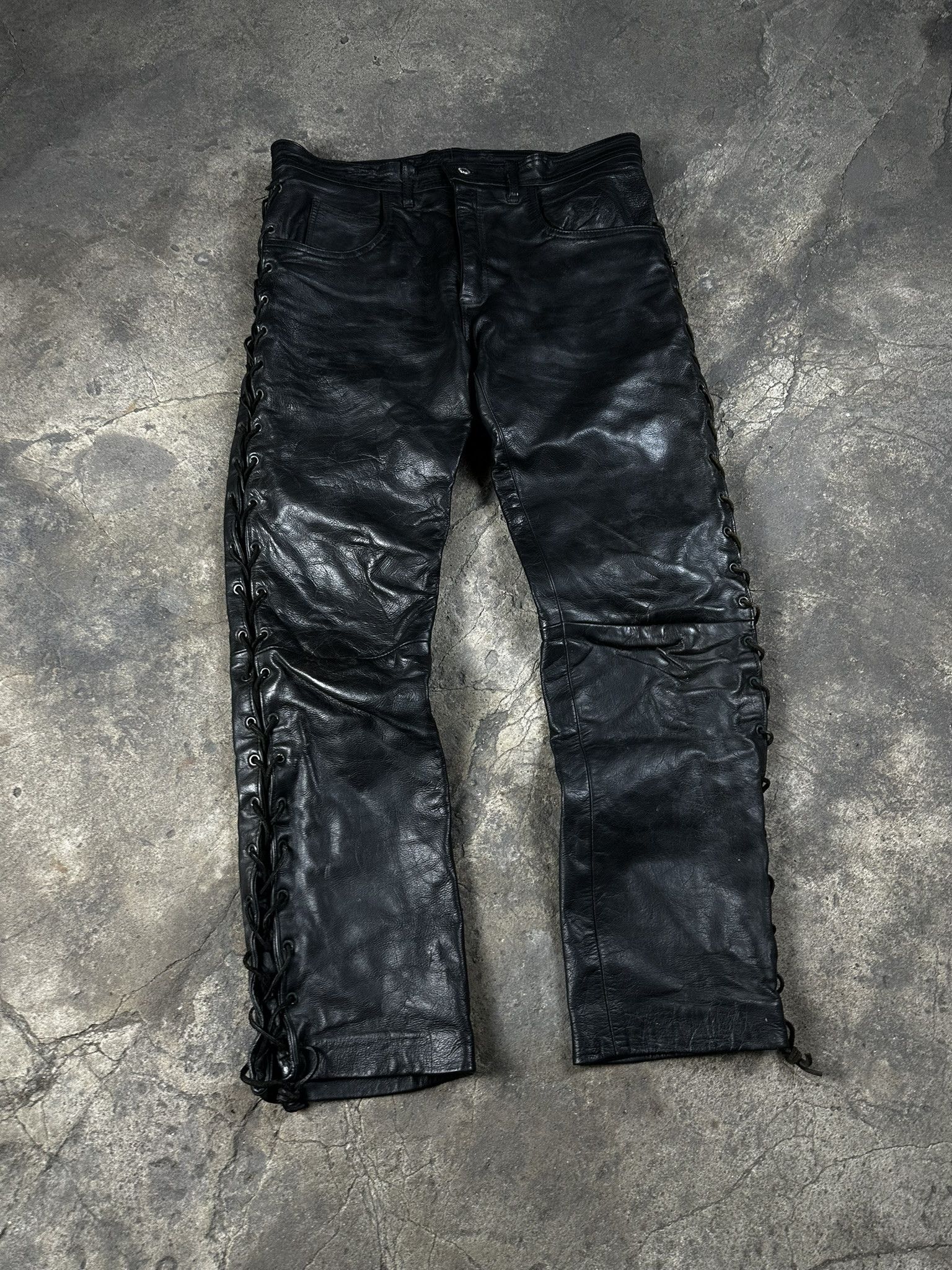 Genuine Leather 90s Vintage Avant Garde Oversized Leather Biker Pants Size US 34 / EU 50 - 1 Thumbnail