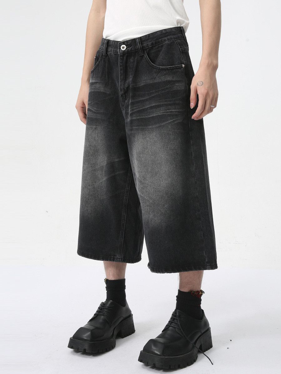 Jean Men's Street Style Washed Loose-Fit Wide-Leg Denim Shorts Size US 32 / EU 48 - 3 Thumbnail