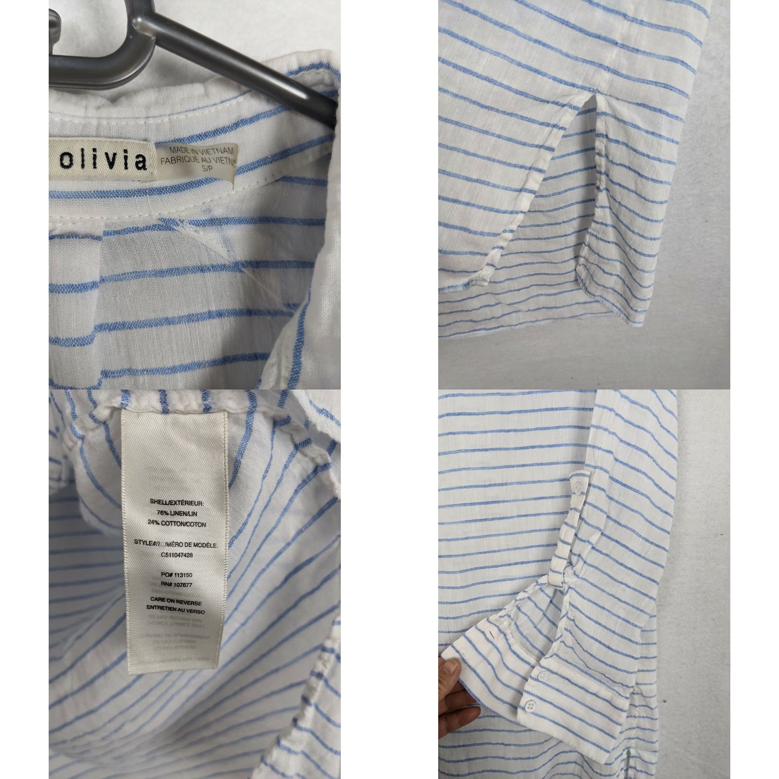 Alice + Olivia ALICE & OLIVIA Button-Up Shirt Women S Striped Long Sleeve Tunic Blue/White Linen/Cotton V-Neck Tie Cuffs Casual Modern 90s? Size S / US 4 / IT 40 - 8 Thumbnail