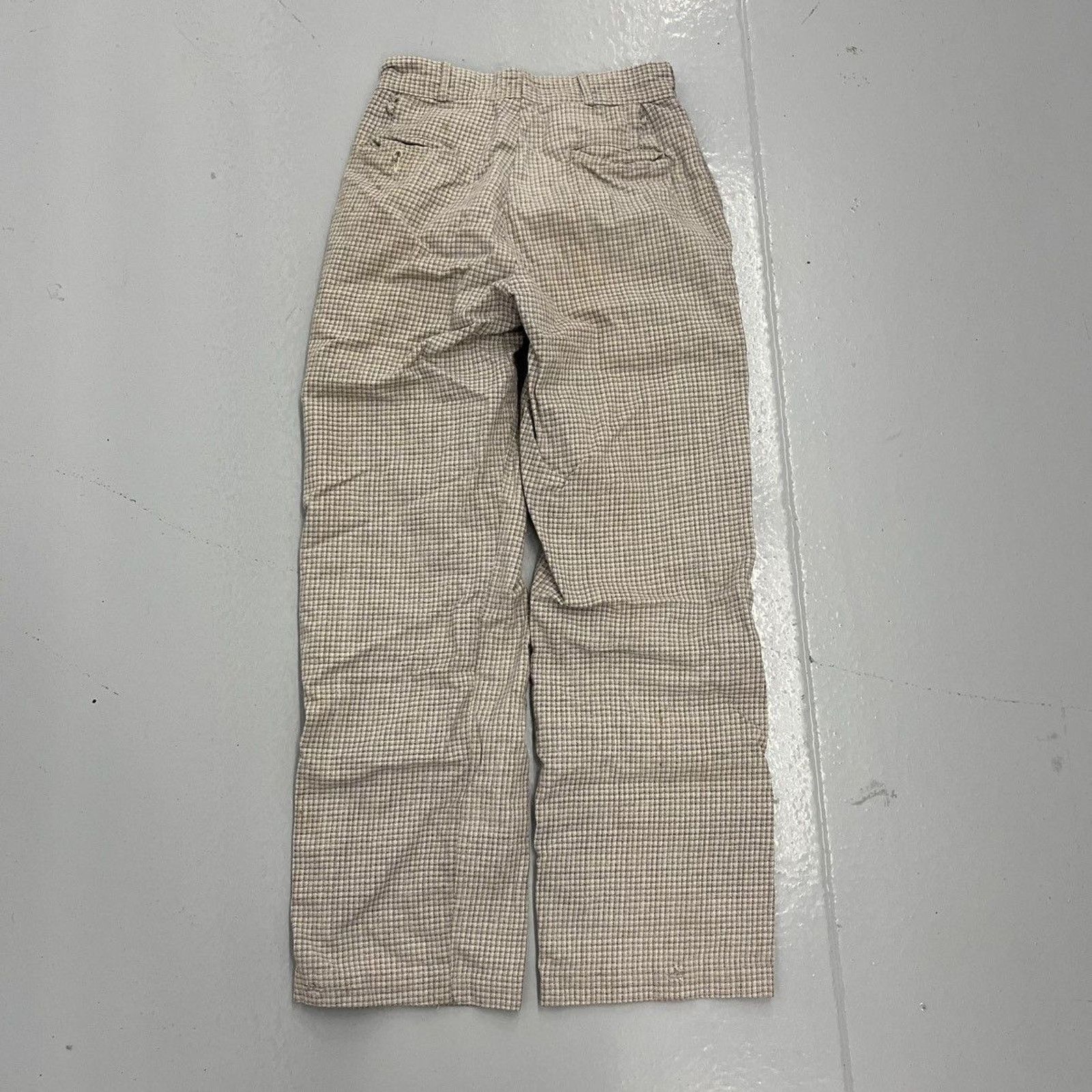 Other Vintage 30s Beige Plaid Cotton Buttonfly Pants 22x25 Size 22" - 3 Thumbnail