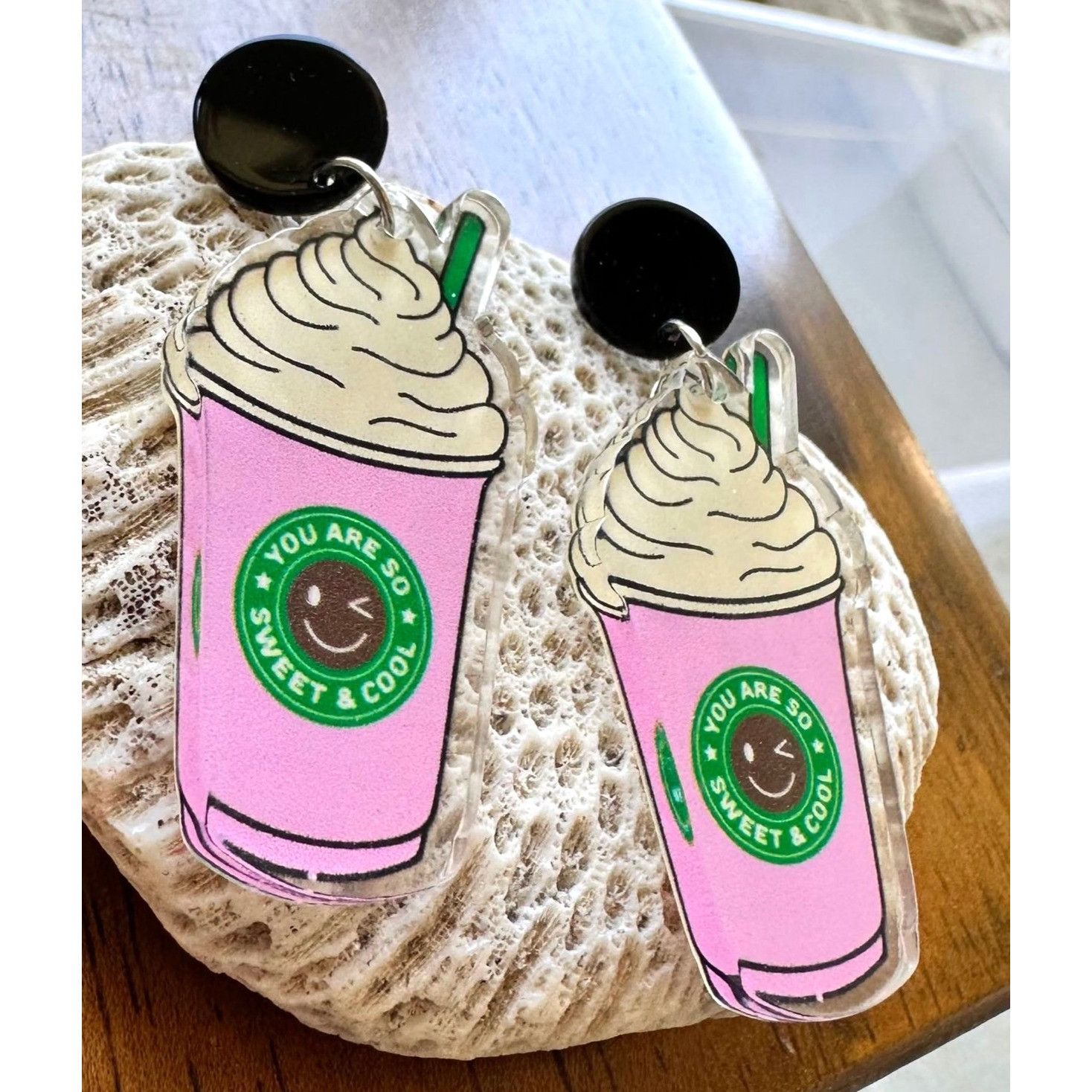 Handmade Cappuccino Coffee Earrings Pink Pup Cup Boat Drinks Cruise Size ONE SIZE - 5 Thumbnail