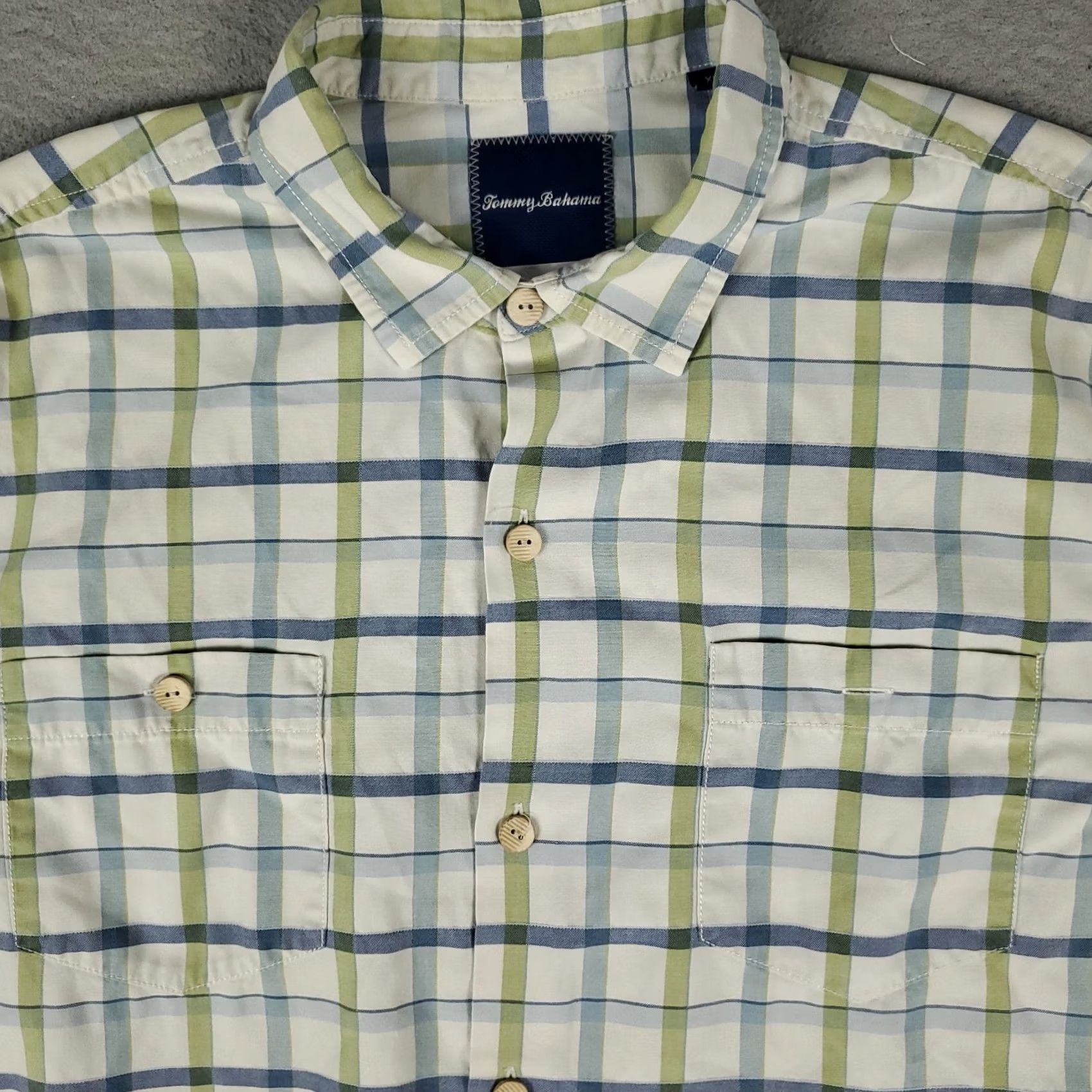 Tommy Bahama Tommy Bahama Shirt Mens XL Green Blue Plaid Silk Blend Button Up Short Sleeve Shirt Size US XL / EU 56 / 4 - 2 Thumbnail