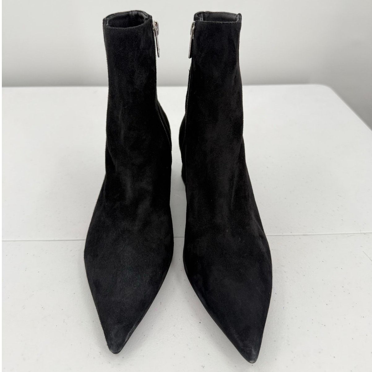 AGL AGL Mimma Black Pointed Toe Block Heel Suede Leather Bootie Size US 7.5 / IT 37.5 - 2 Thumbnail