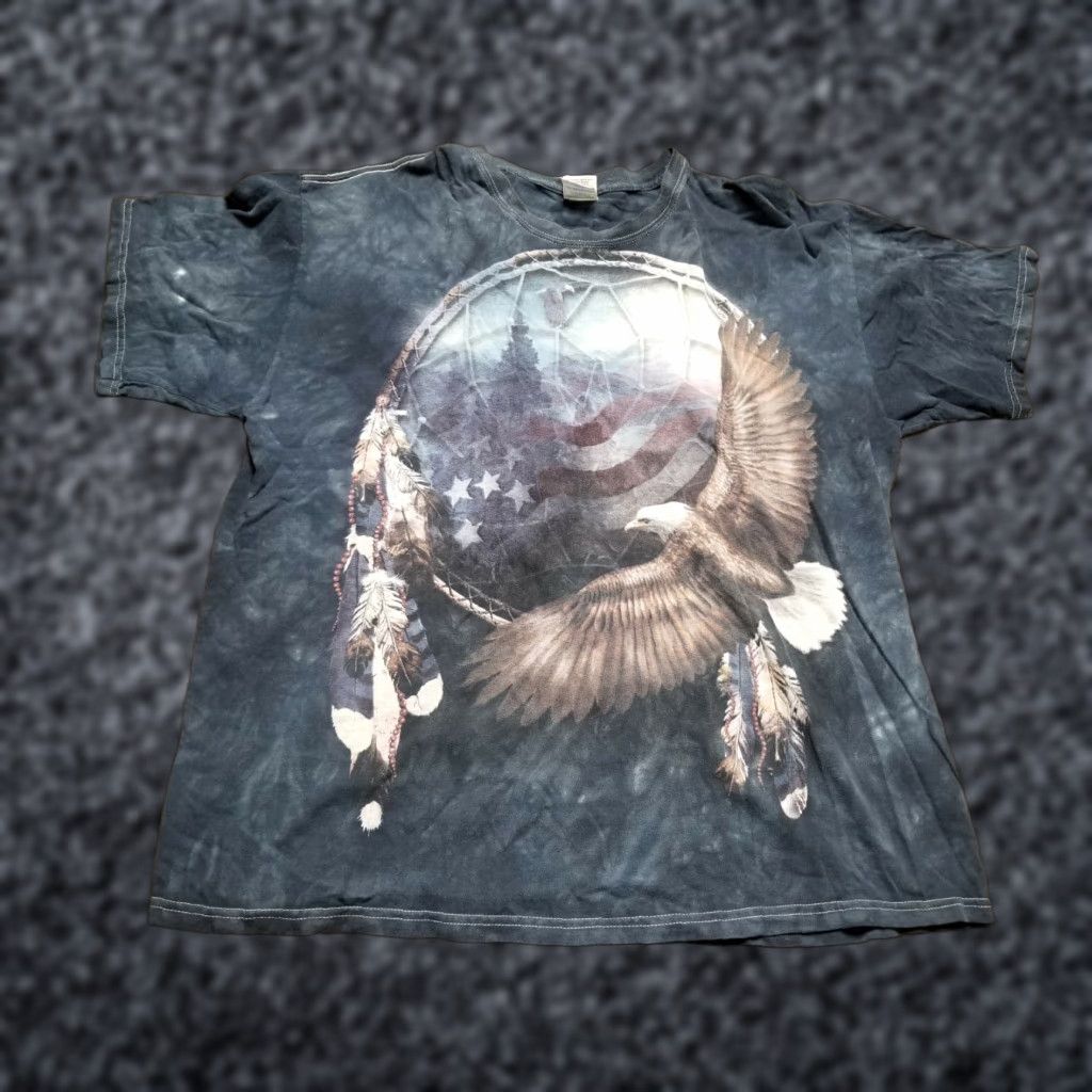 Gildan Mens XL Eagle T-Shirt Distressed Flag Tie Dyed Feather Dream Catcher American Size US XL / EU 56 / 4 - 1 Thumbnail
