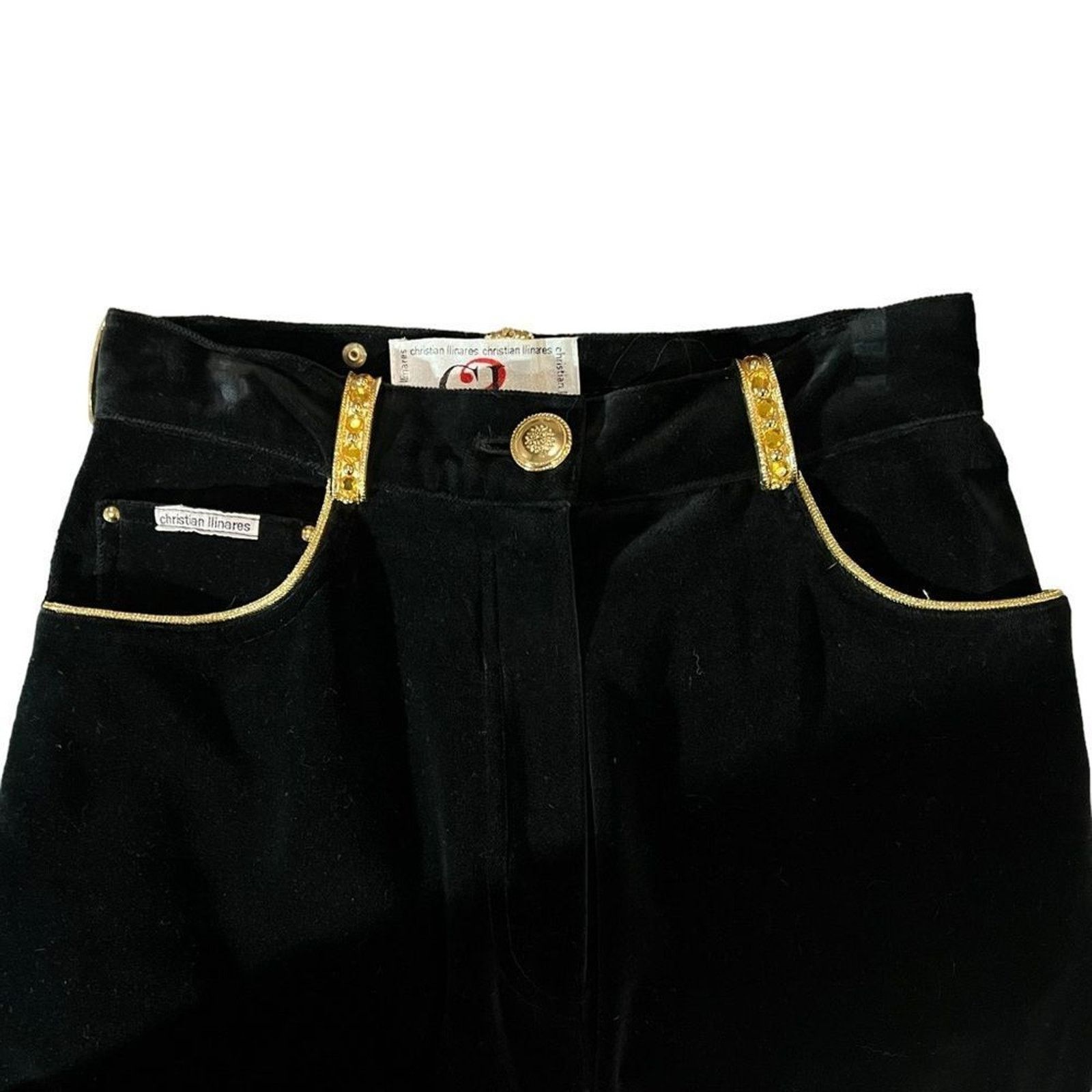 Christian Lacroix Christian Llinares Pants Womens 28 Black Velvet Straight Size 28" / US 6 / IT 42 - 4 Thumbnail