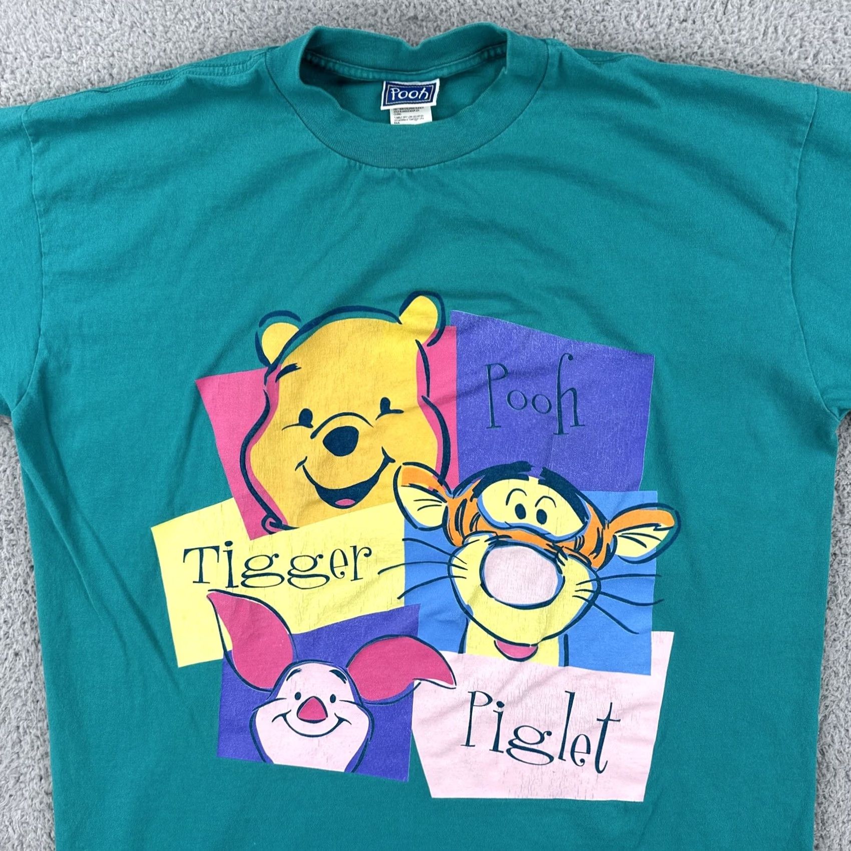 Vintage VINTAGE Pooh Graphic Tee Unisex One Size Fits Most Green 1990s Pooh Tiger Piglet Short Sleeve Men Size US M / EU 48-50 / 2 - 4 Thumbnail