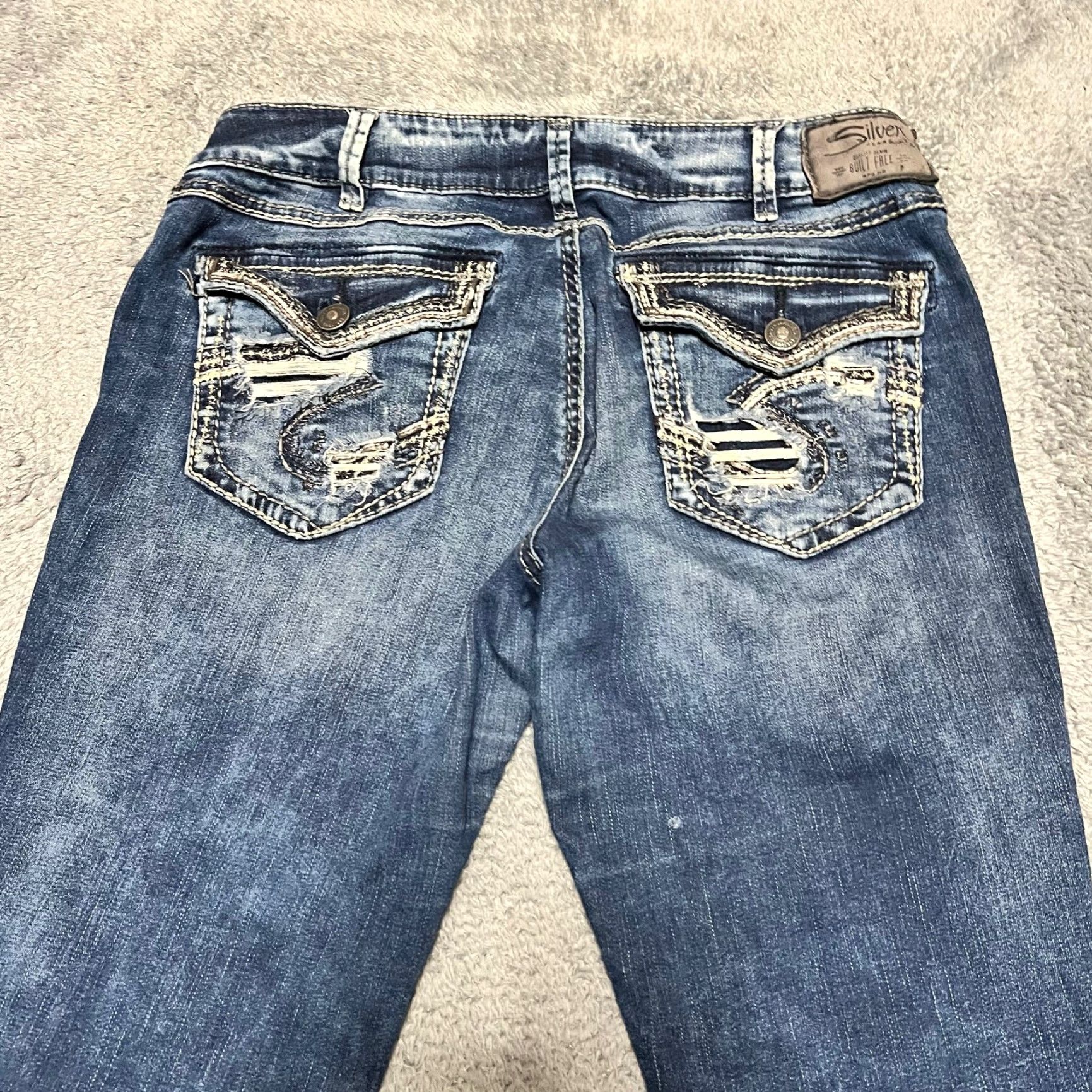Silver Jeans Co. Silver Jeans Elyse Boot Blue Western Contrast Stitch Womens 30 Regular 34x32.5 Bootcut Jeans Women Size 30" / US 8 / IT 44 - 3 Thumbnail