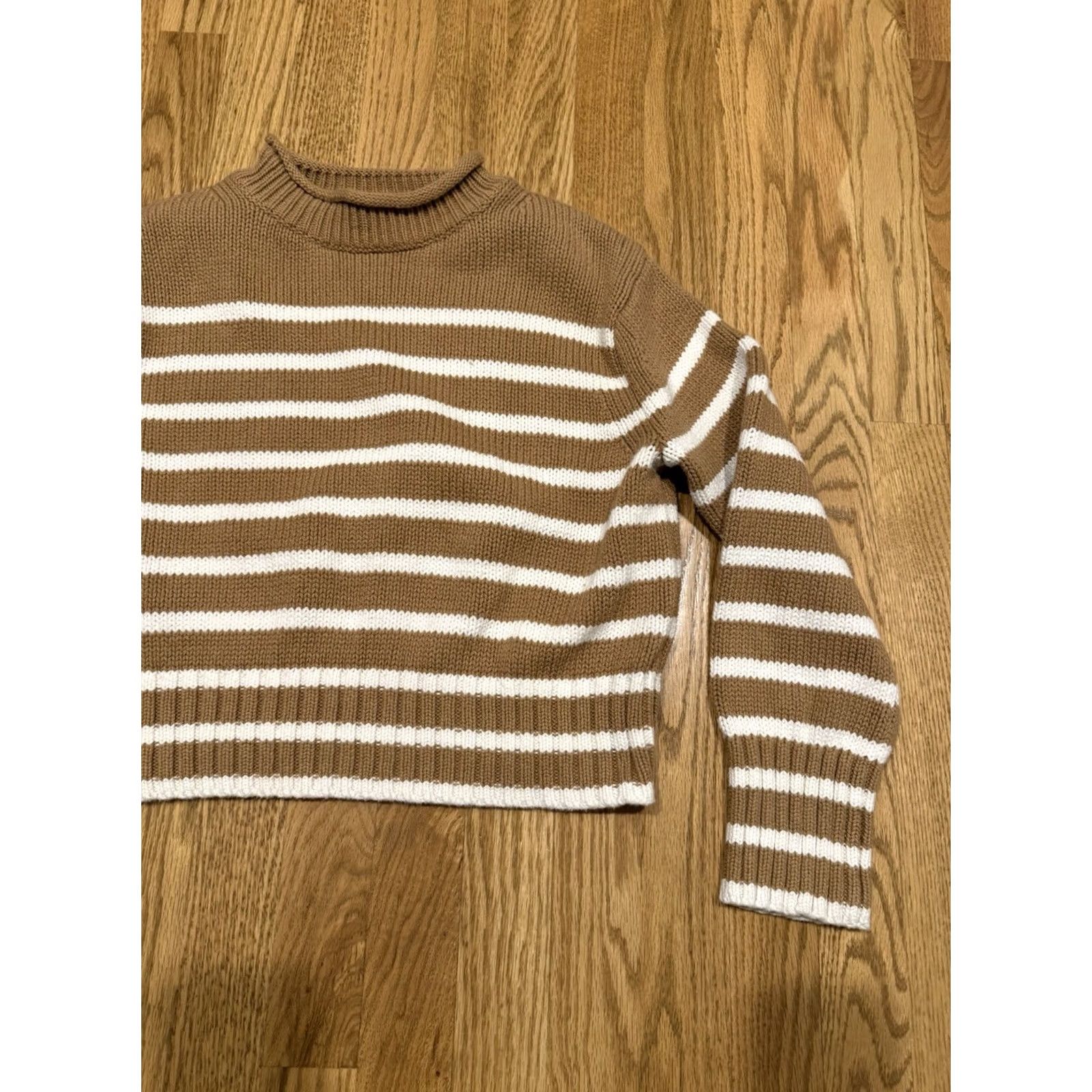 J.Crew VINTAGE J.CREW Roll Neck Sweater Women’s XXS Brown White Stripe Cotton Cropped Sweater Size XXS / US 00 / IT 34 - 7 Thumbnail