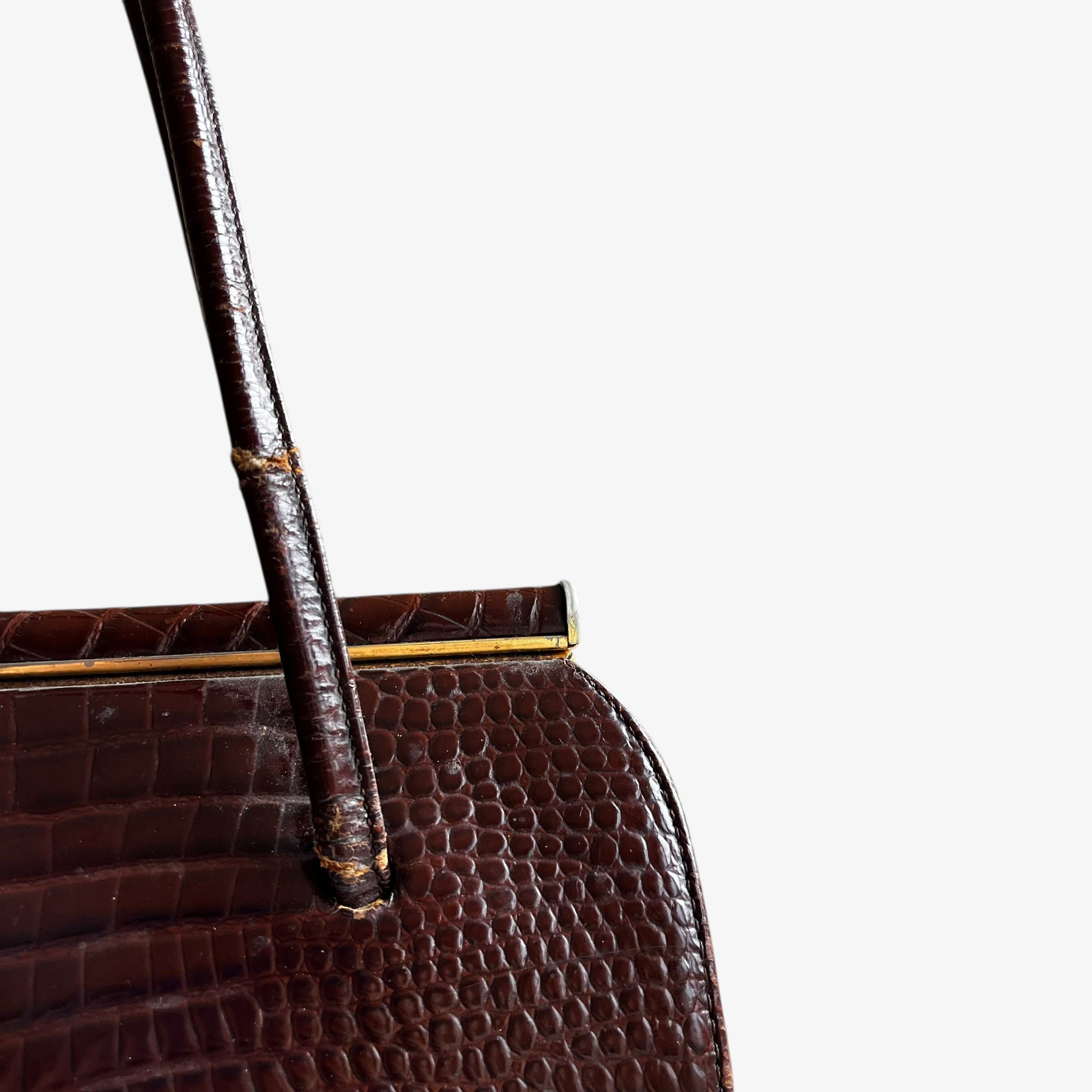 Other Vintage 1950s Crocodile Embossed Brown Leather Shoulder Bag Size ONE SIZE - 10 Thumbnail