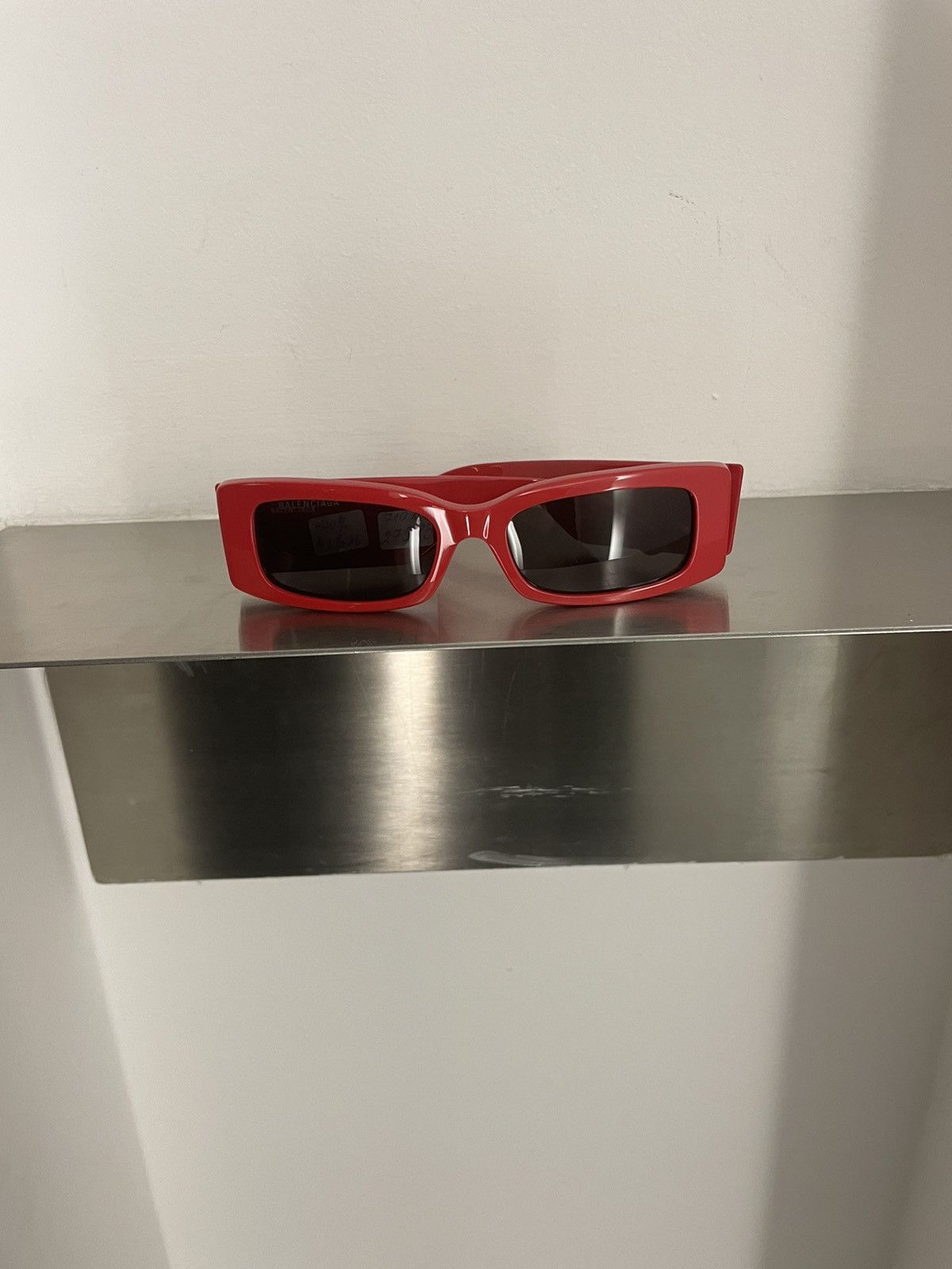 image of Balenciaga Max Rectangle Sunglasses in Red, Men's
