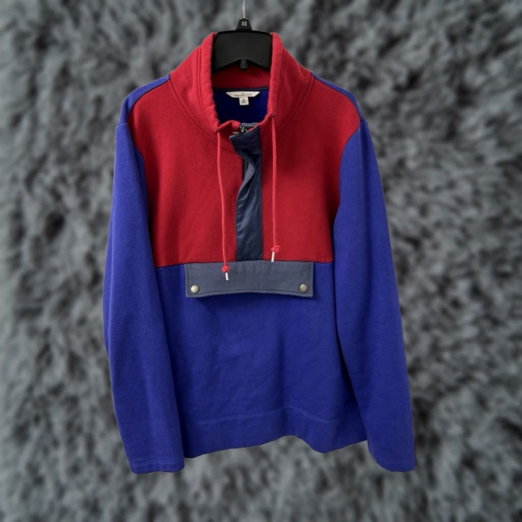 Vintage LL Bean Signature Pullover Womens M Blue Red Organic Cotton Fleece 1/4 Zip Kangaroo Pocket Sweatshirt 26” Regular Fit Size M / US 6-8 / IT 42-44 - 1 Thumbnail