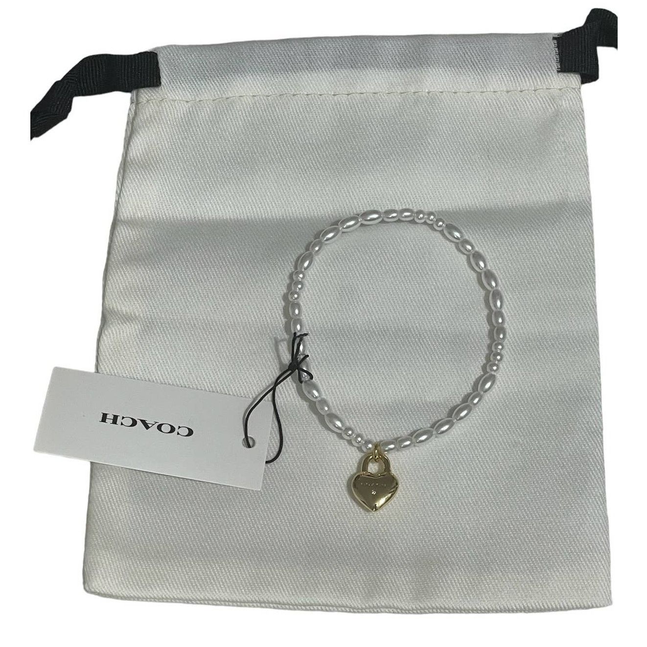 Coach Coach Heart Lock Stretch Bracelet Glass pearls Size ONE SIZE - 3 Thumbnail