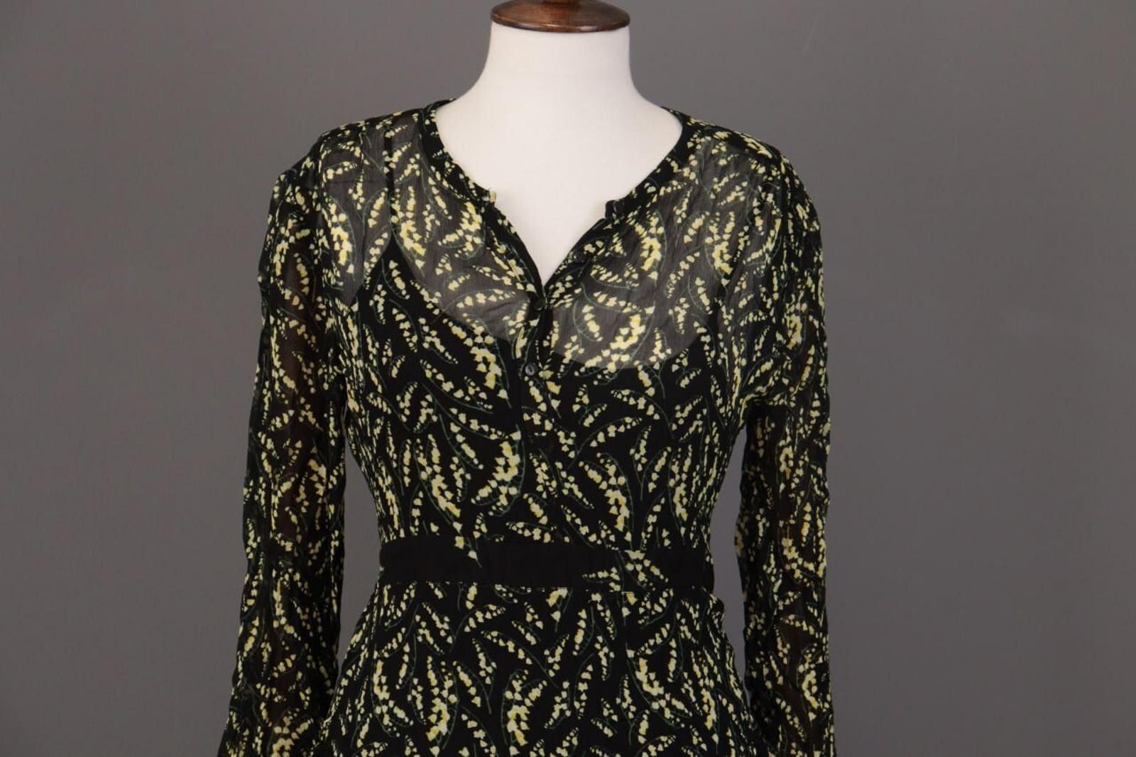 Wilkes Bashford BA&SH Lady Dress Black Floral Ruffle Blouson Dress Size 1 Size M / US 6-8 / IT 42-44 - 3 Thumbnail