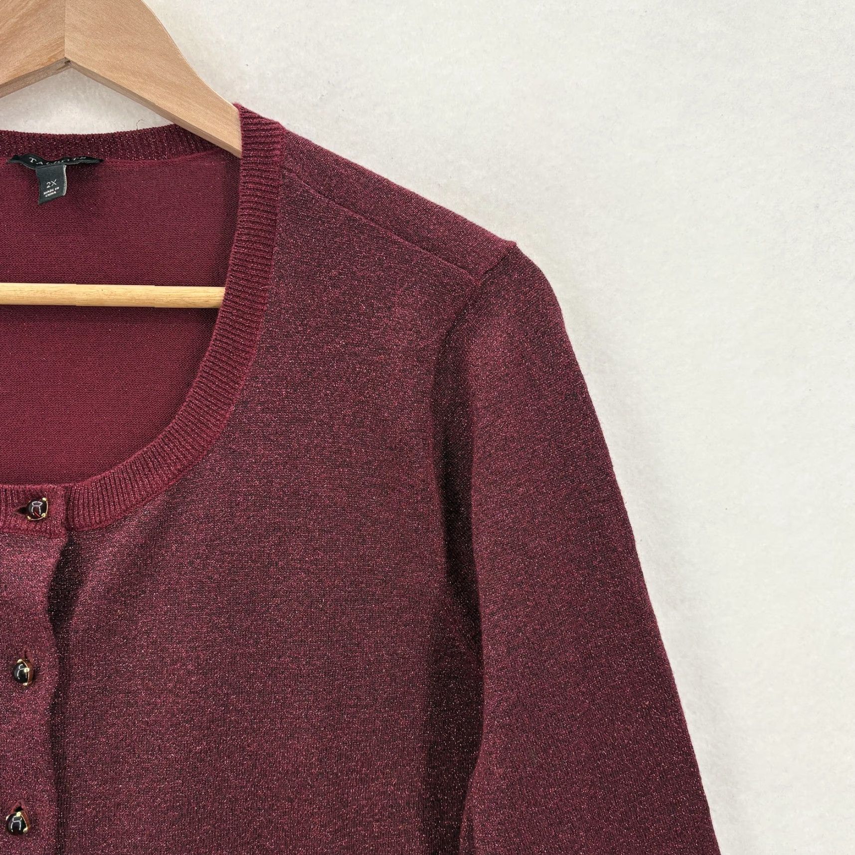Talbots VINTAGE Talbots Cardigan Sweater Womens 2X Burgundy Metallic Button Up Sparkle Holiday Size XXL / US 16-18 / IT 52-54 - 2 Thumbnail