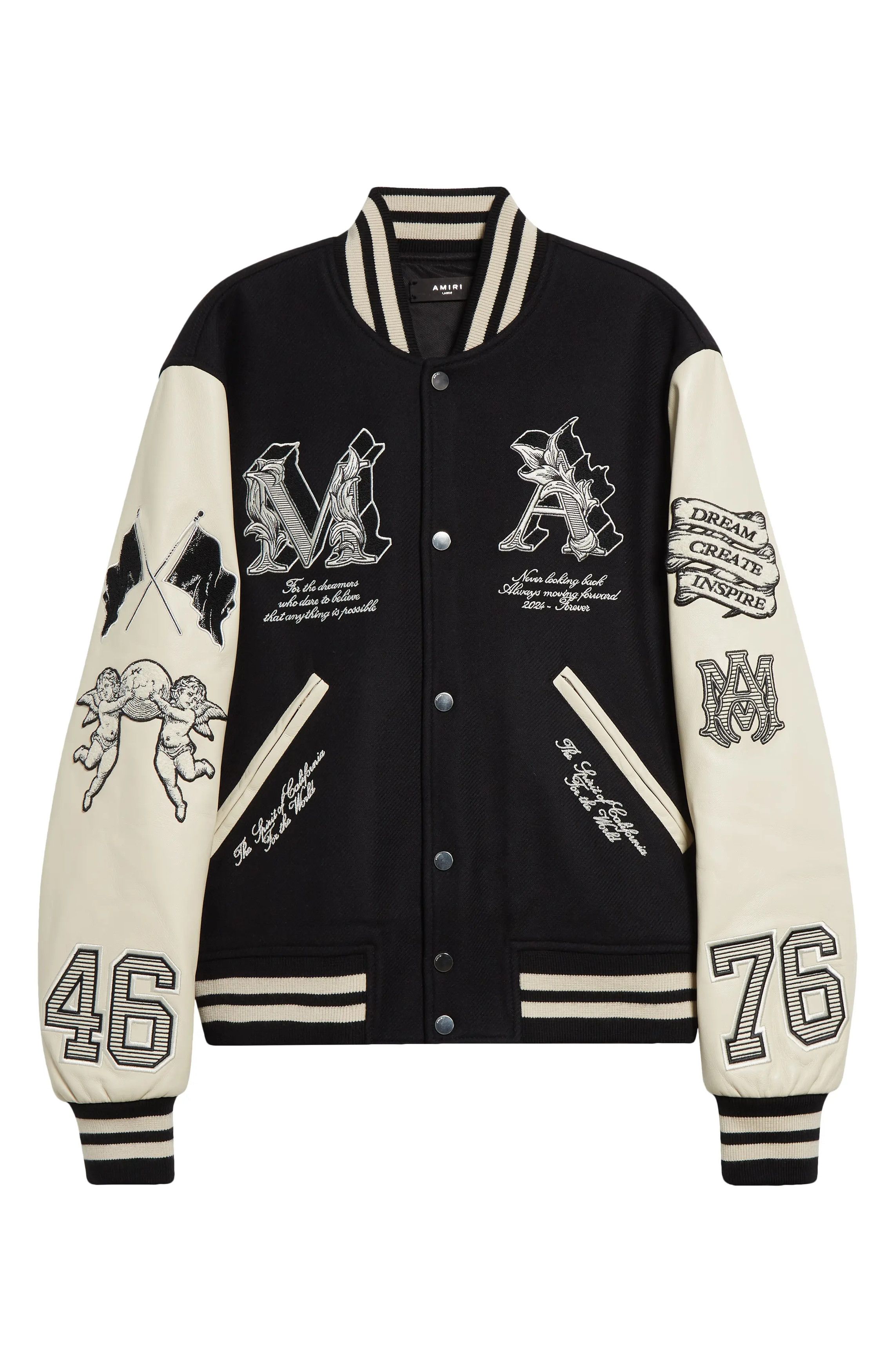 Amiri o1s1wg110525 Angel Varsity Jacket in Black/White Size US L / EU 52-54 / 3 - 1 Thumbnail