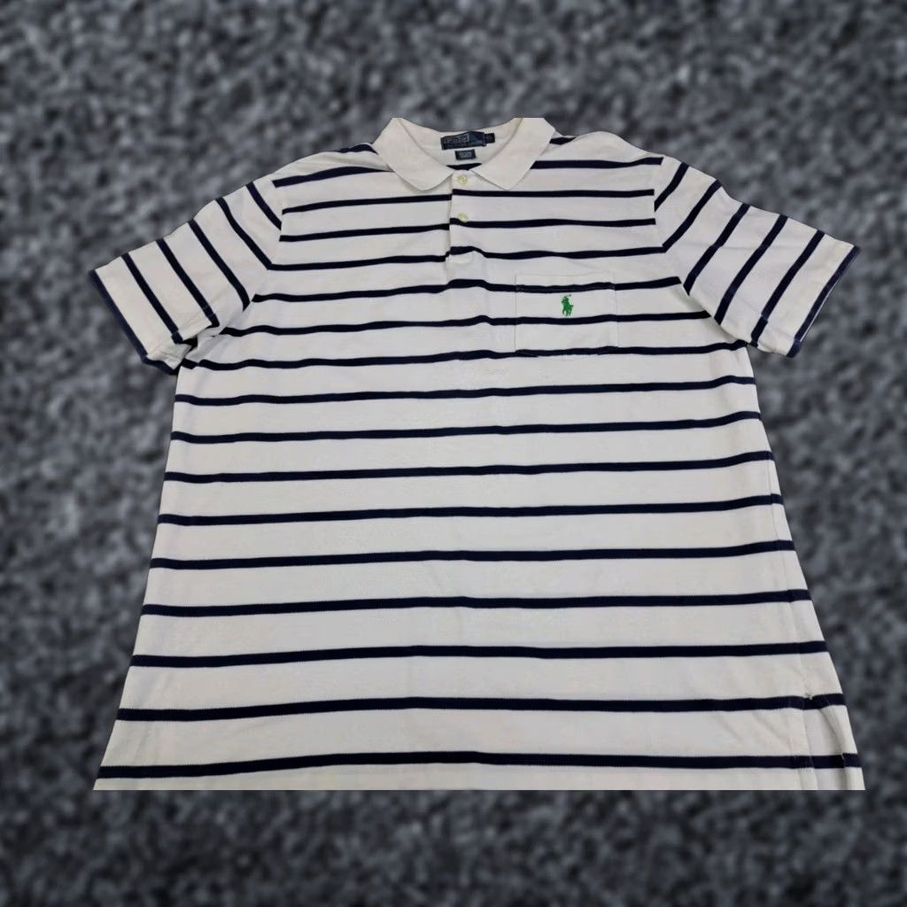 Ralph Lauren Polo Ralph Lauren Polo Shirt XL White Blue Striped Mens Short Sleeve C #7399 Size US XL / EU 56 / 4 - 1 Thumbnail