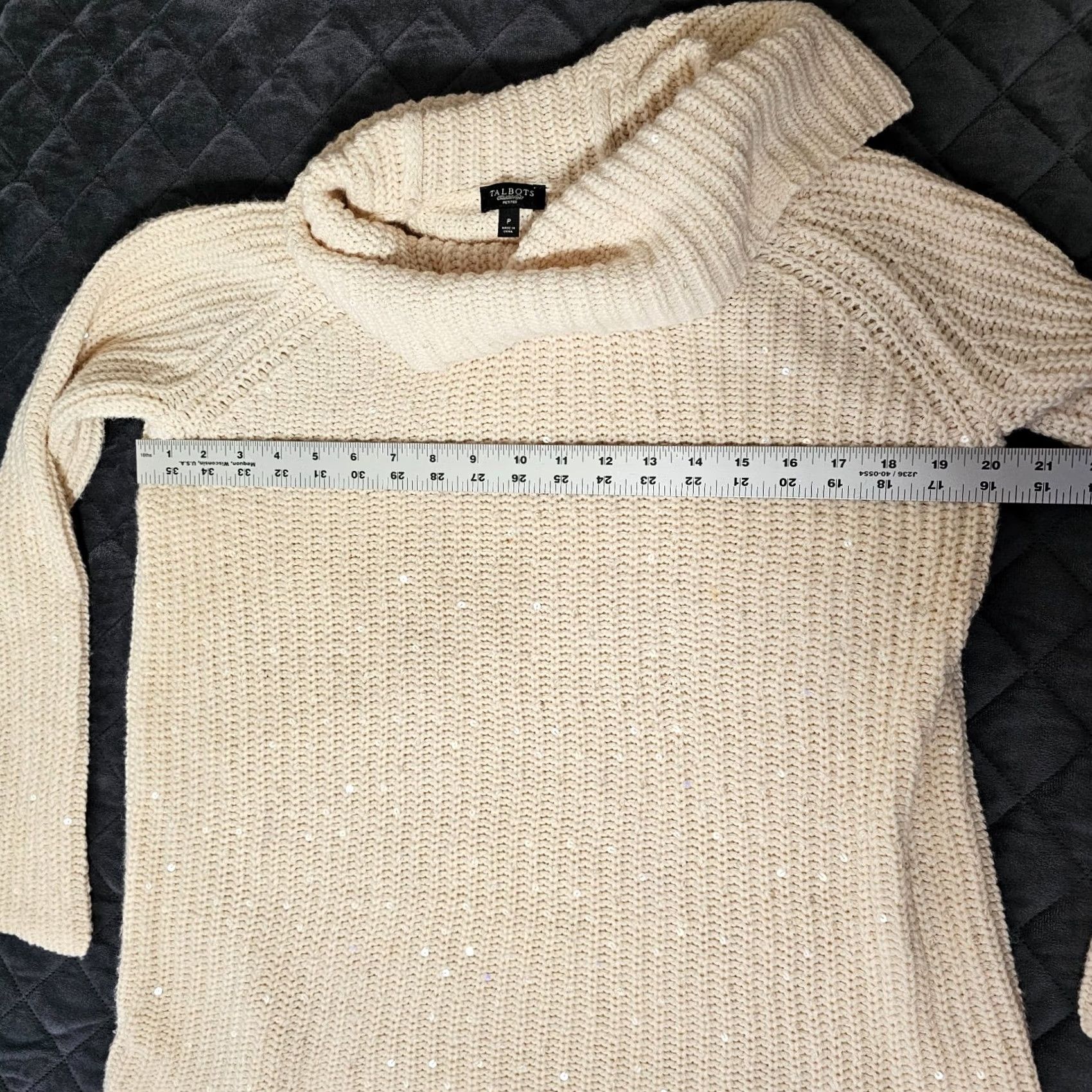 Talbots VINTAGE? No, Talbots Women's Sweater P Petite Beige Turtleneck Cable Knit Sequin Warm Casual Size XXS / US 00 / IT 34 - 5 Thumbnail