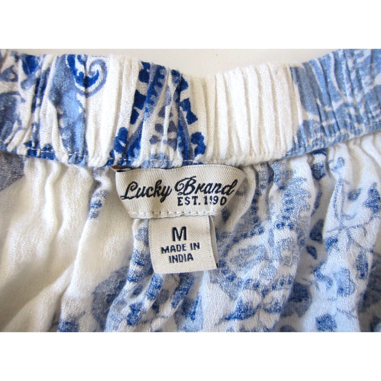 Lucky Brand Lucky Brand Off Shoulder Tunic Blouse M Women Blue White Floral 100% Rayon Peasant Shirt Size M / US 6-8 / IT 42-44 - 3 Thumbnail