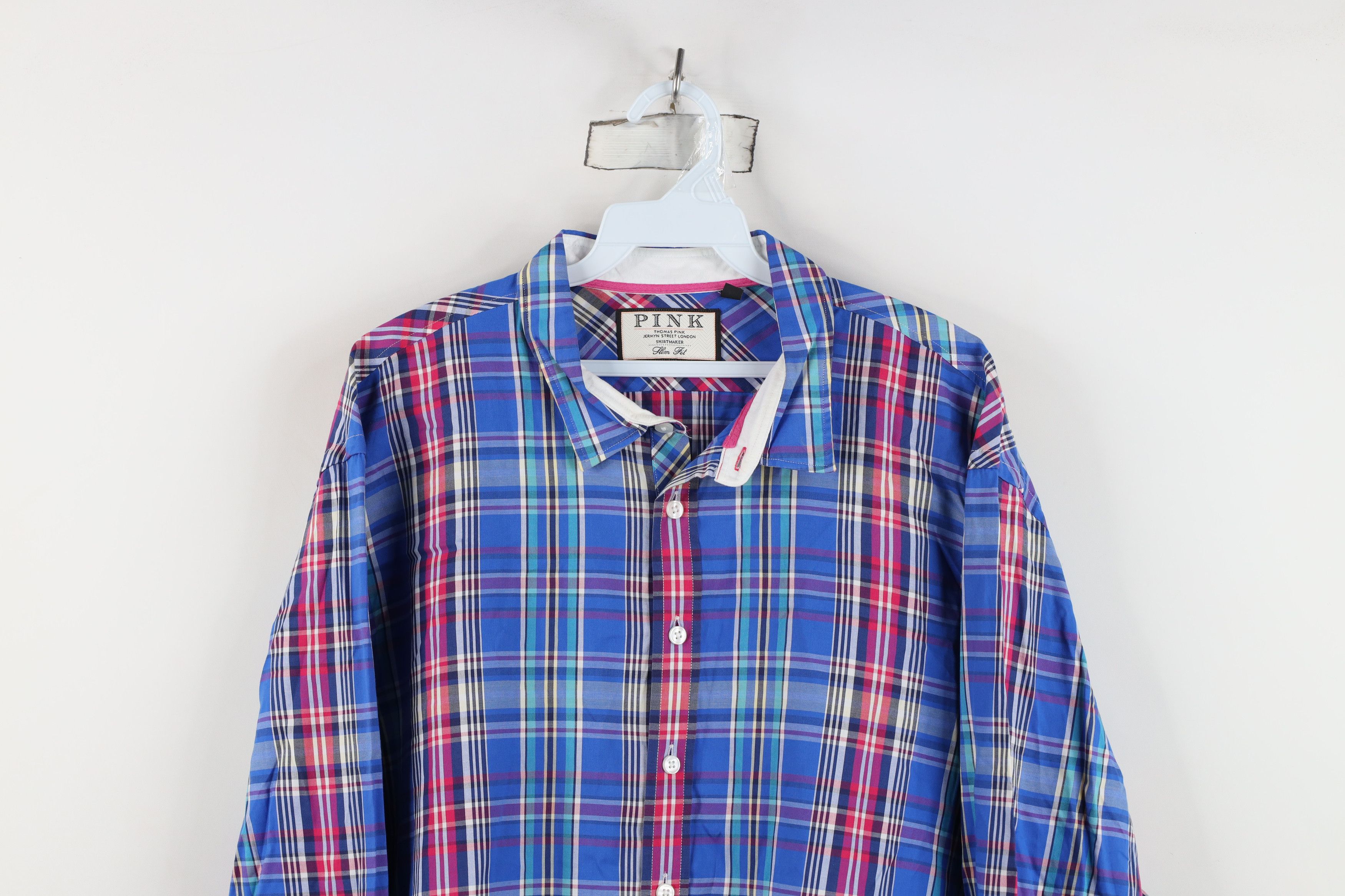 Vintage Thomas Pink Madras Plaid Collared Button Shirt Cotton Size US XXL / EU 58 / 5 - 2 Thumbnail