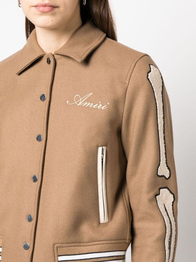 Amiri oc11z0225 Bones Cropped Bomber Jacket in Brown/White Size M / US 6-8 / IT 42-44 - 5 Thumbnail