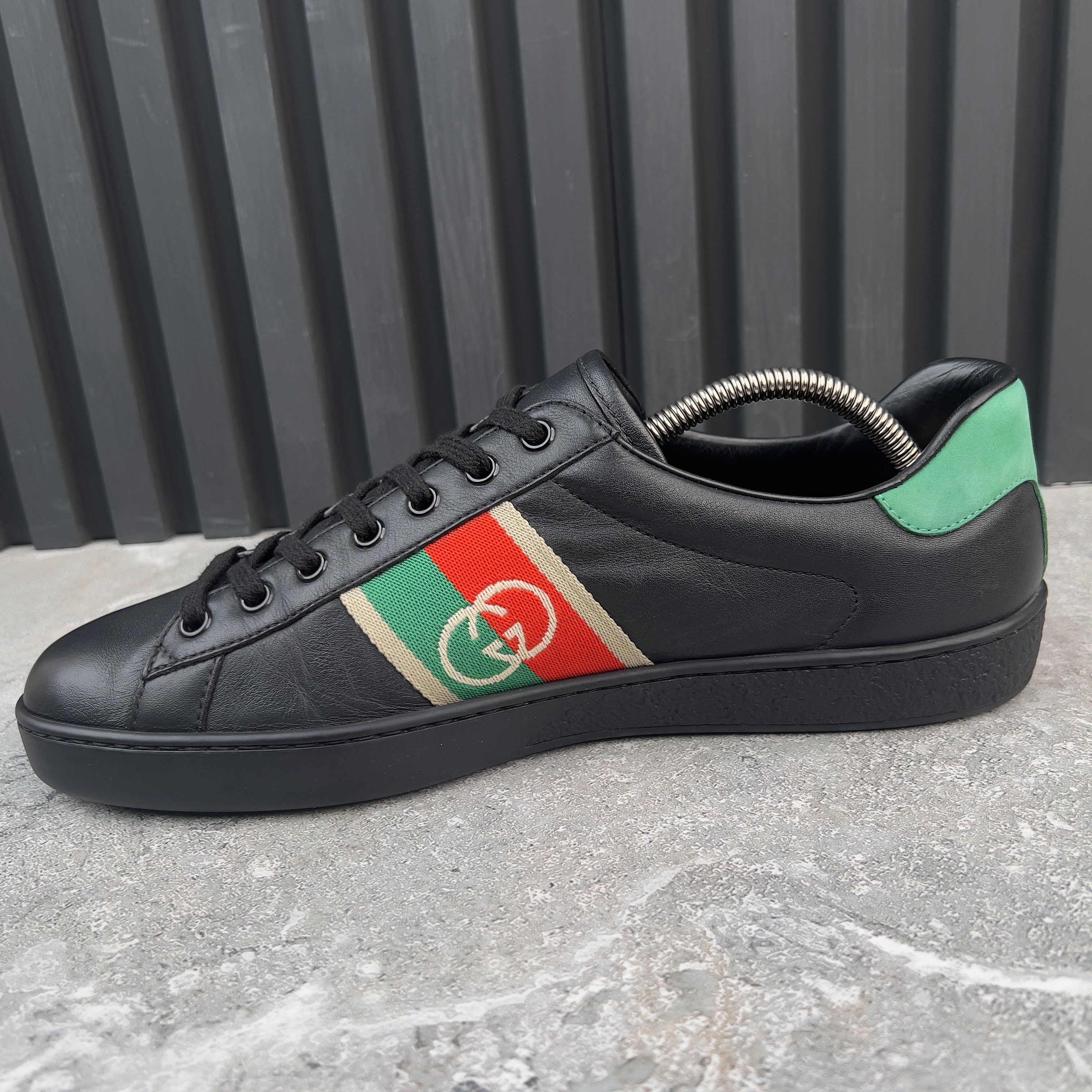 Gucci Ace Web Interlocking GG Logo Sneakers Black Leather Size US 8.5 / EU 41-42 - 6 Thumbnail