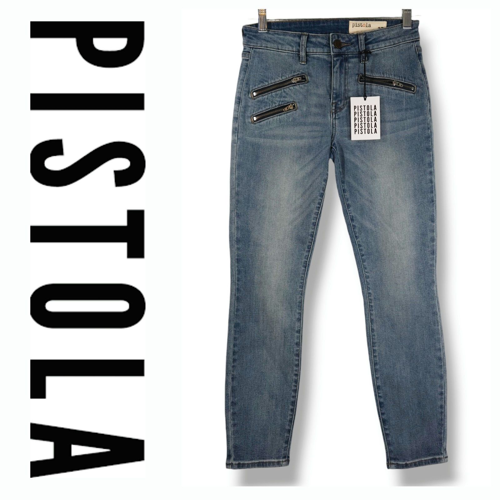 Pistola NWT Pistola Moto Zip Pocket Skinny Ankle Jeans Sz. 27x27 Size 27" / US 4 / IT 40 - 1 Thumbnail