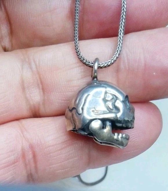 Jewelry Vintage Skull Necklace Sterling Silver 15" Steel Size 26 - 5 Thumbnail