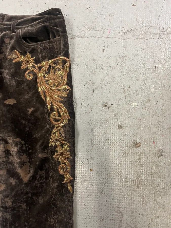 Roberto Cavalli 2000s Roberto Cavalli Wings Brown Velvet Pants Size 22" - 6 Thumbnail