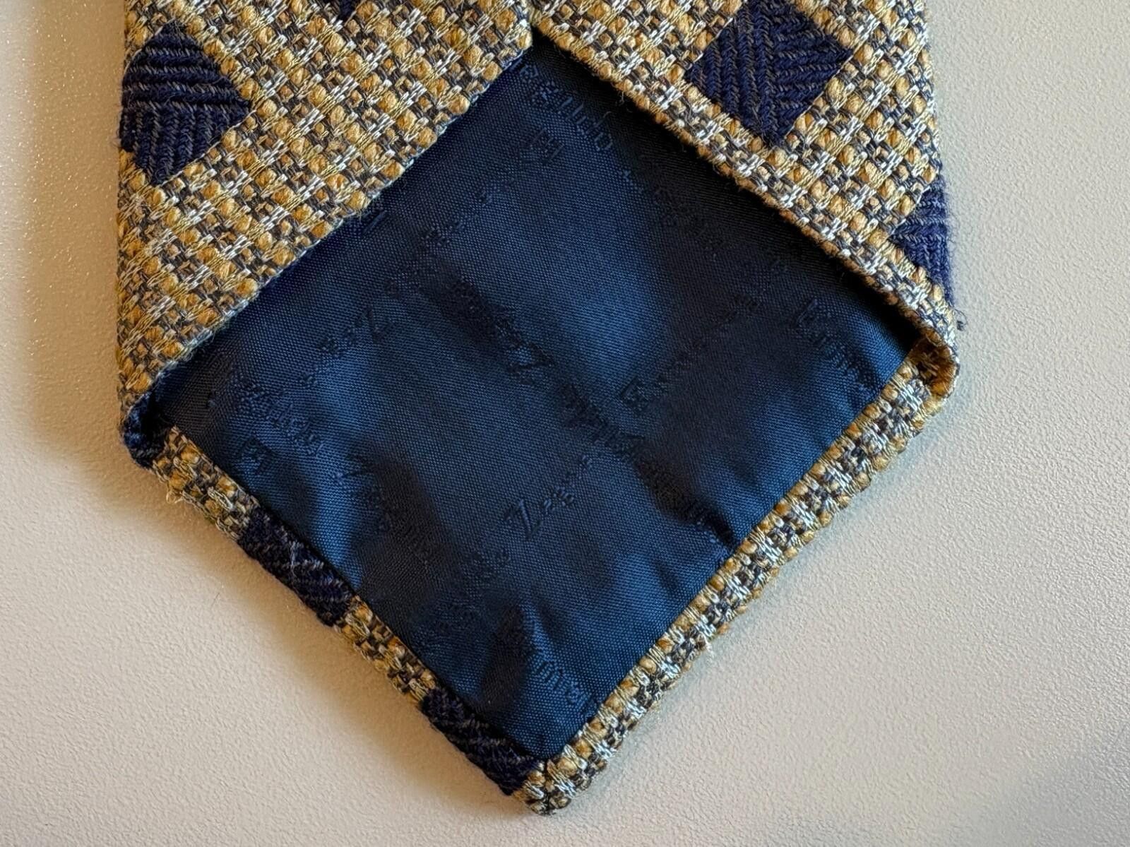 Ermenegildo Zegna Ermenegildo Zegna Wool Silk Tie Navy Blue Tan Gold Italy Size ONE SIZE - 3 Thumbnail