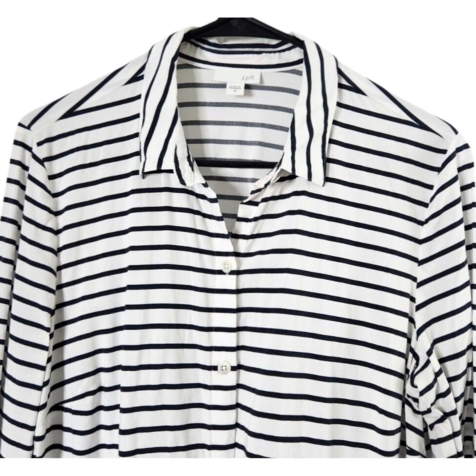 J. Jill J. Jill Shirt Tunic Button-Up Long Sleeve White Navy Striped Rayon M Womens Size M / US 6-8 / IT 42-44 - 3 Thumbnail