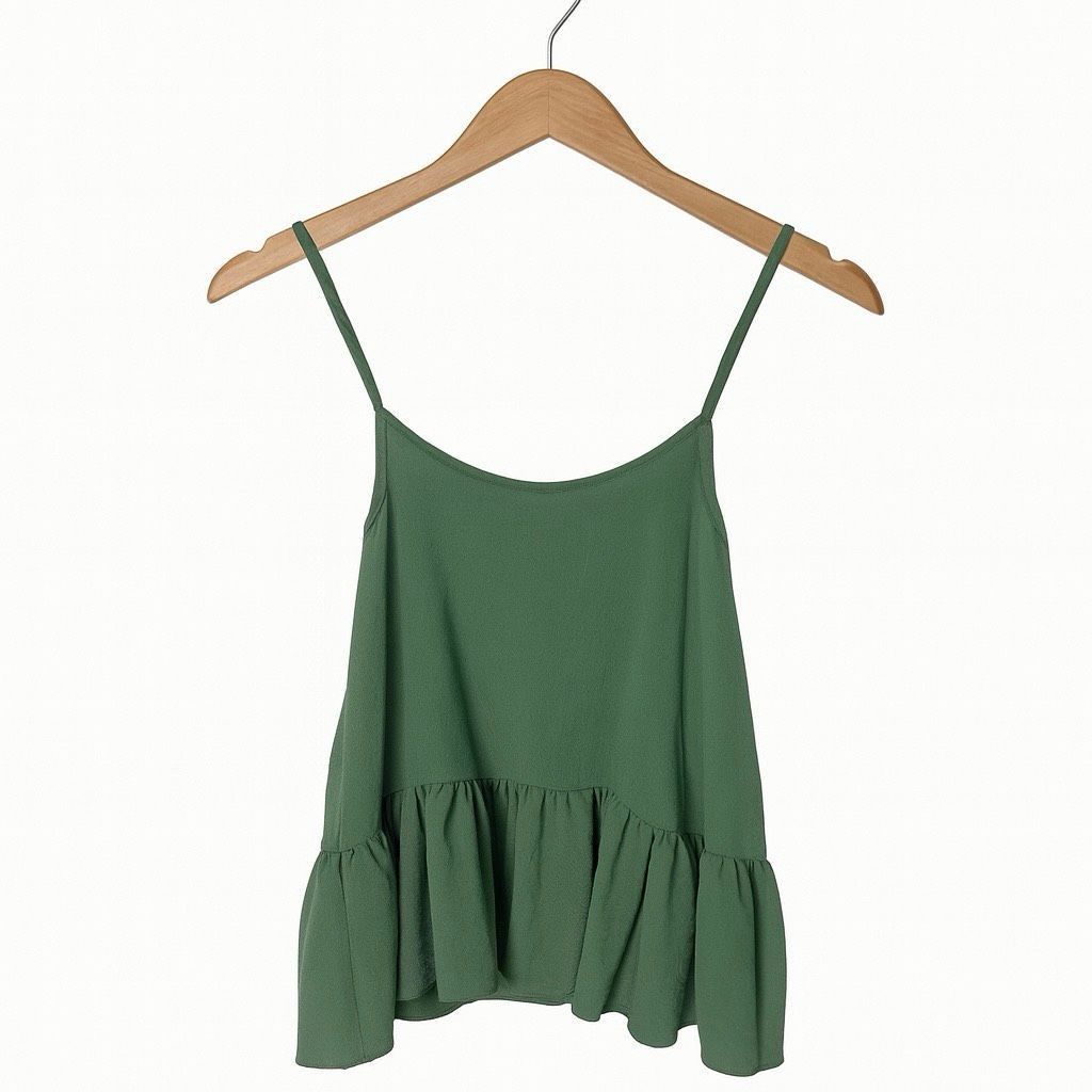 Other FORPEN Green Ruffle Hem Tank Top | Size S | Made in Italy | Size S / US 4 / IT 40 - 3 Thumbnail