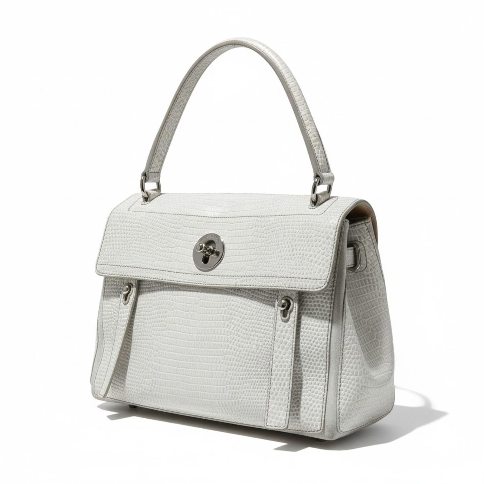 Saint Laurent Paris Saint Laurent - White Textured Leather Handbag Croco Size ONE SIZE - 1 Thumbnail