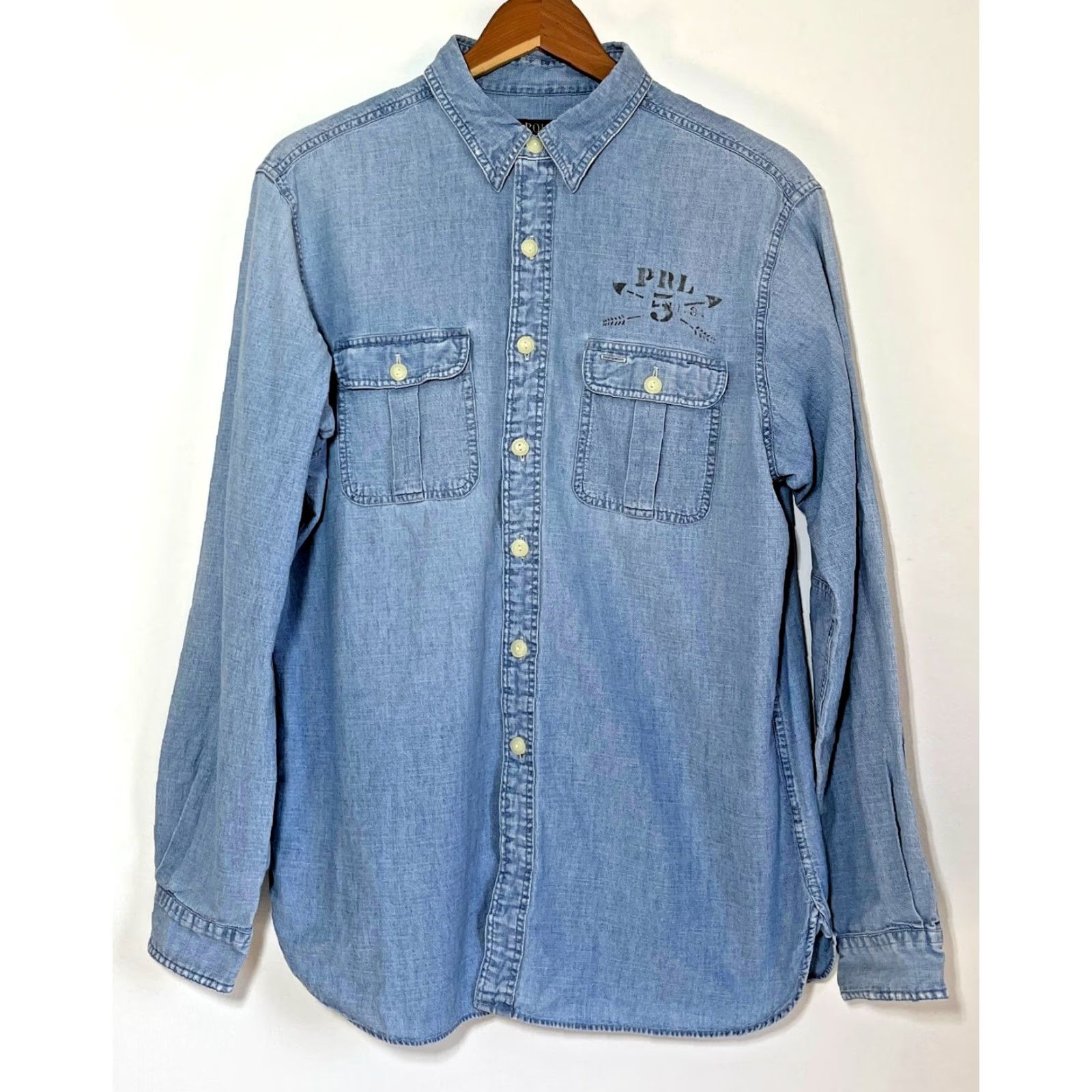 Polo Ralph Lauren Polo Ralph Lauren Shirt Men's Blue Chambray Long Sleeve P.R.L Print Double-Sided Sz L Size US L / EU 52-54 / 3 - 2 Thumbnail