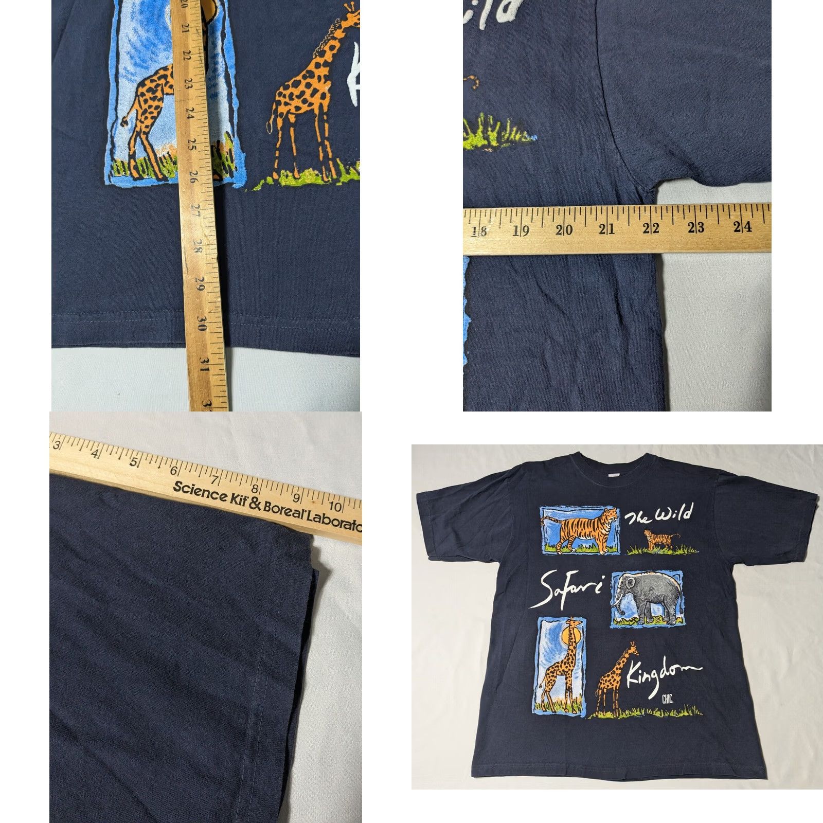 Vintage CHIC T-Shirt Men L Blue VTG 90s THE WILD KINGDOM SAFARI Tiger Elephant Giraffe Double-Sided Crew Neck Short Sleeve Graphic Print Size US L / EU 52-54 / 3 - 9 Thumbnail