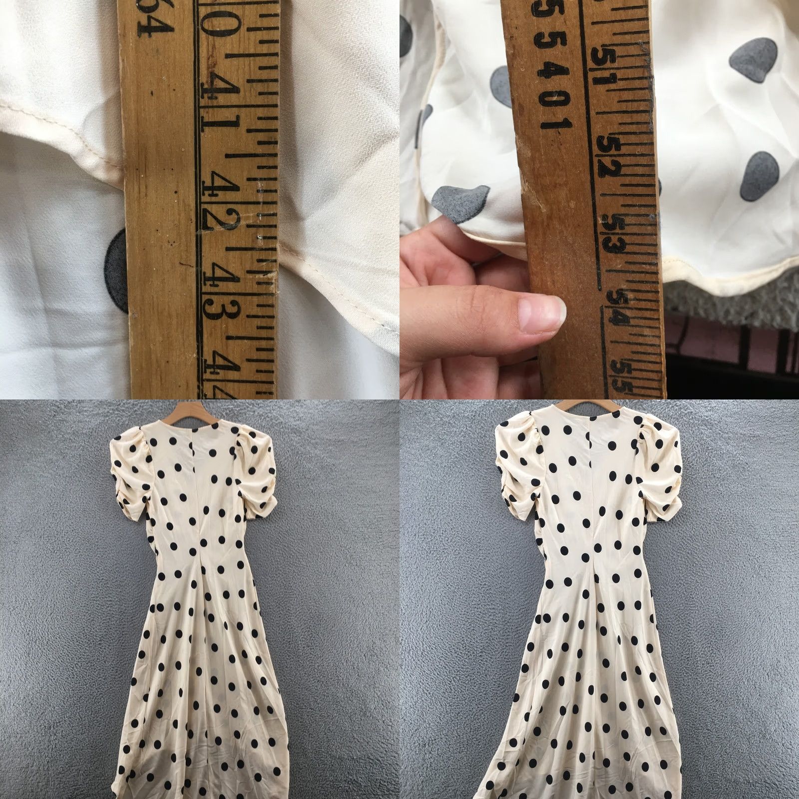Vintage A New Day Midi A-Line Dress Womens S Beige Polka Dot Ruched Puff Sleeve V-Neck Dress Size S / US 4 / IT 40 - 9 Thumbnail